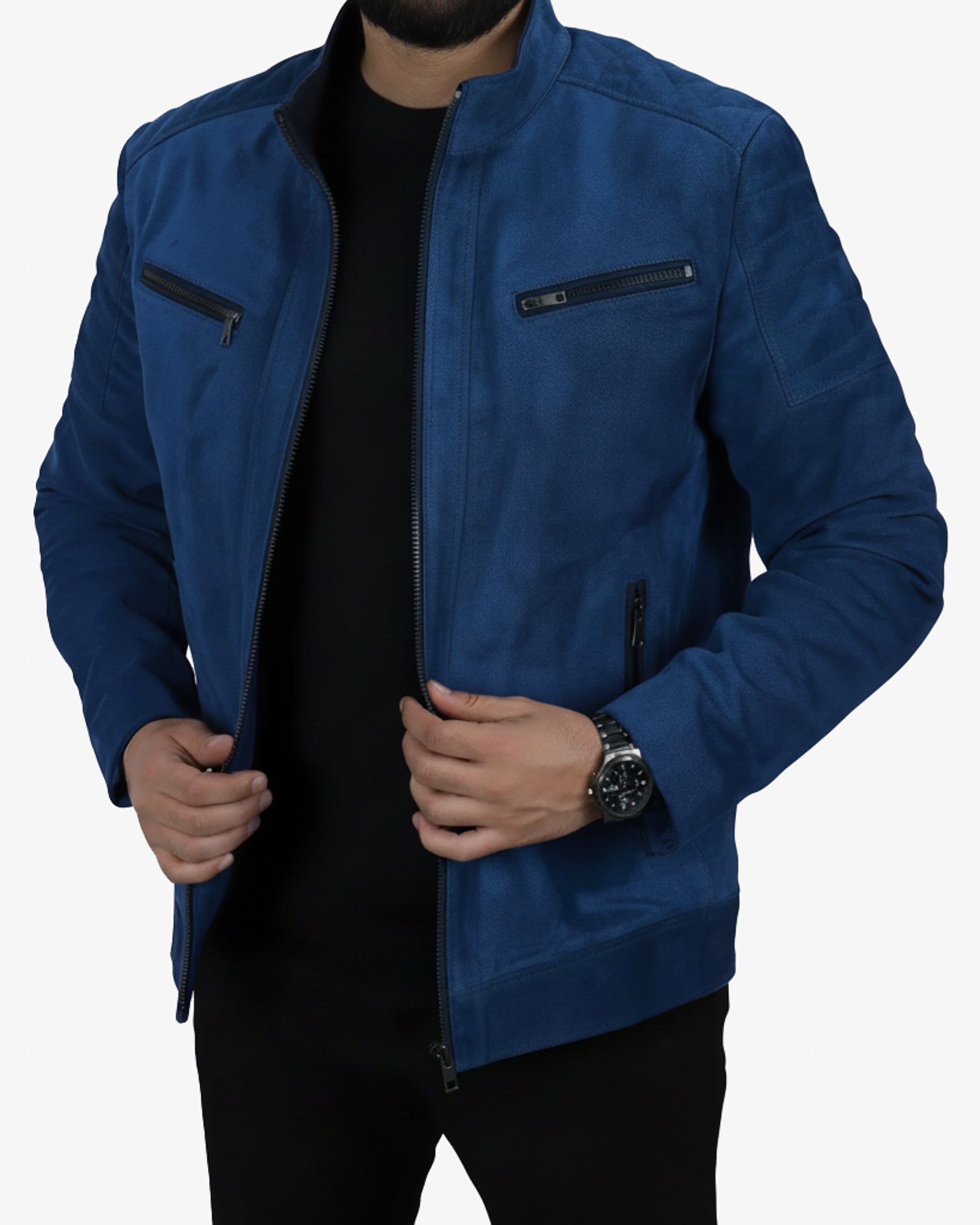 Madena – Classic Blue Suede Leather Jacket for Men Madena – Classic Blue Suede Leather Jacket for Men