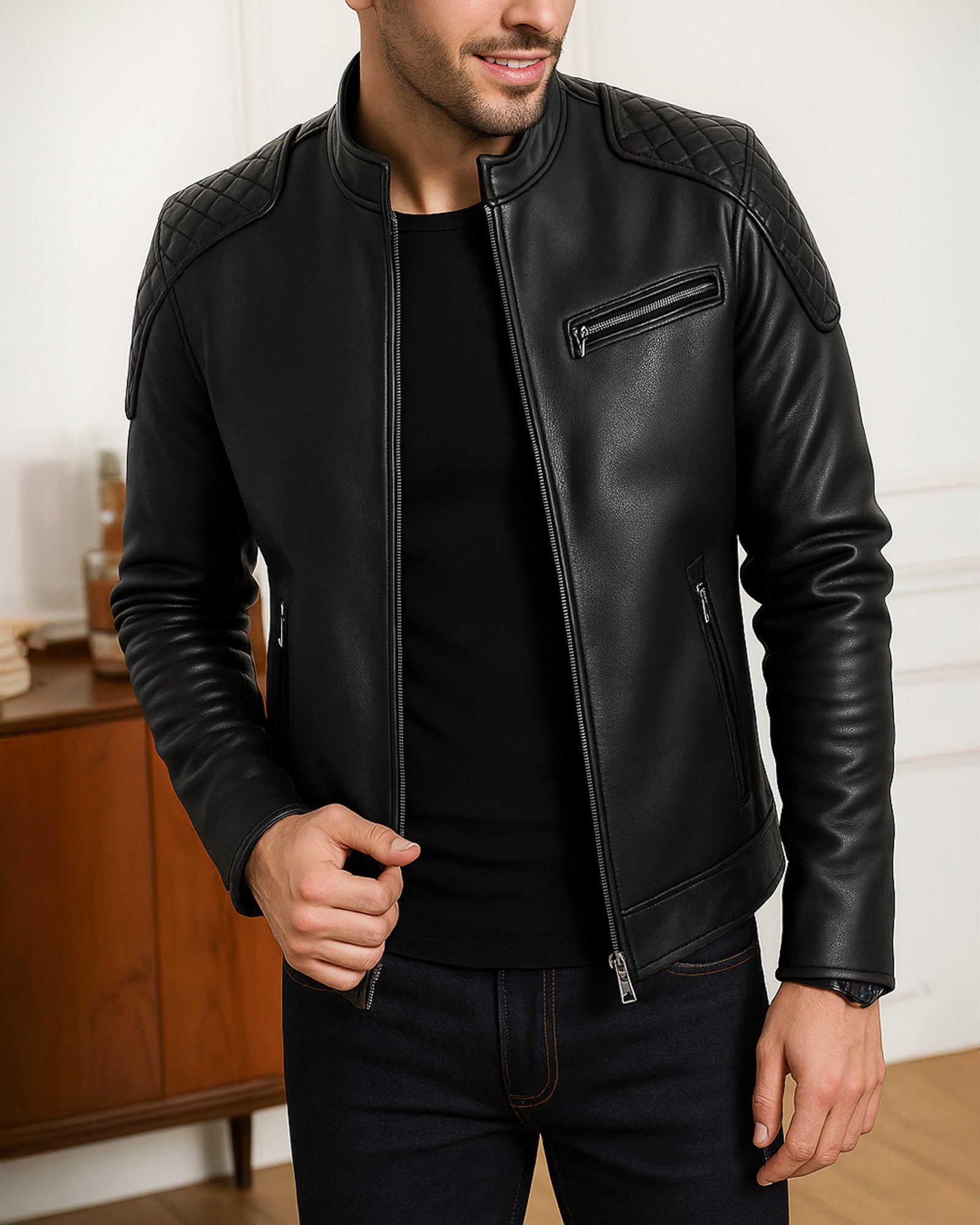 Ortona - Men’s Black Leather Biker Jacket Ortona - Men’s Black Leather Biker Jacket