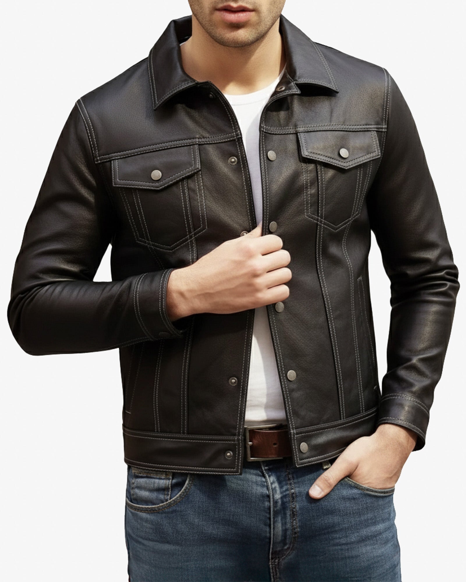 Verona – Black Leather Trucker Jacket for Men Verona – Black Leather Trucker Jacket for Men