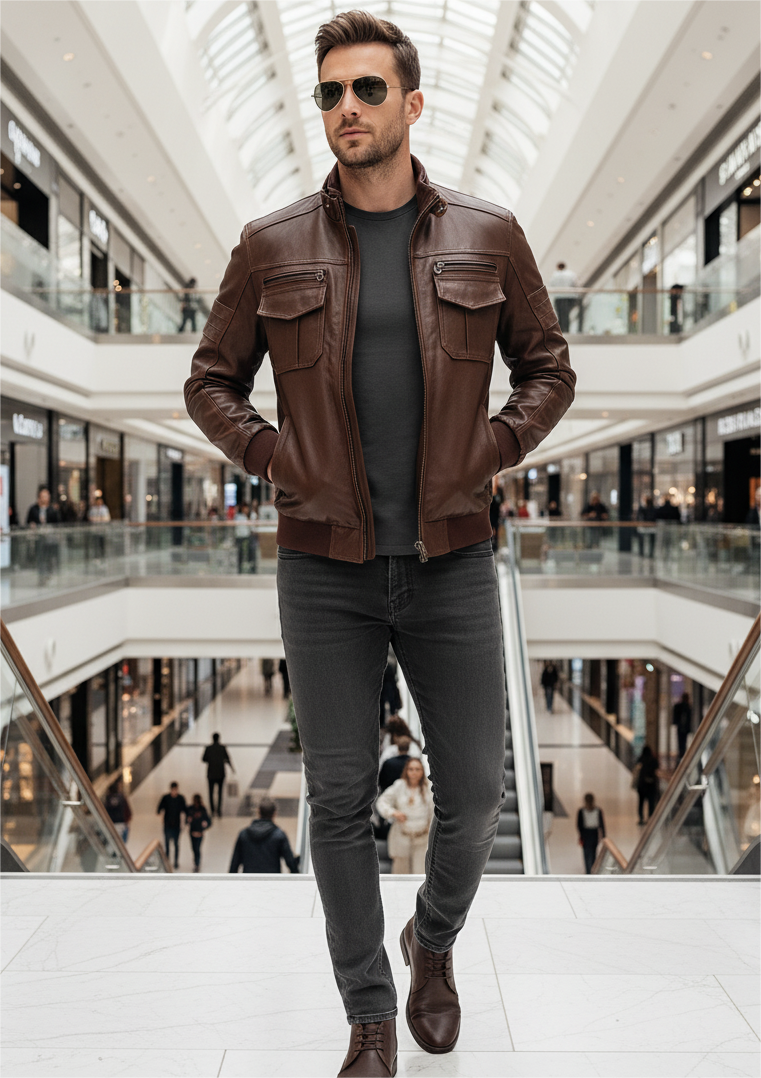 Treviso – Men’s Cognac Brown Leather Biker Jacket Treviso – Men’s Cognac Brown Leather Biker Jacket