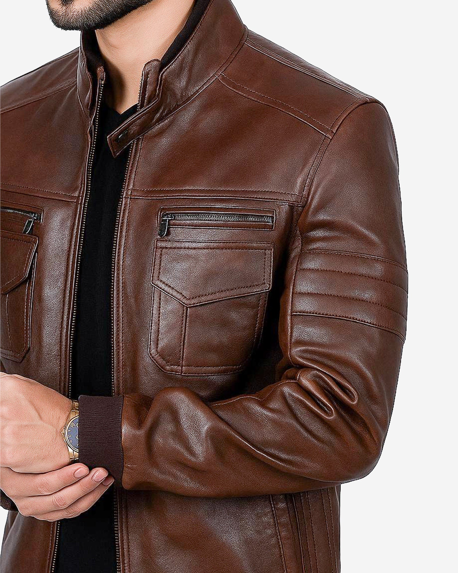Treviso – Men’s Cognac Brown Leather Biker Jacket Treviso – Men’s Cognac Brown Leather Biker Jacket