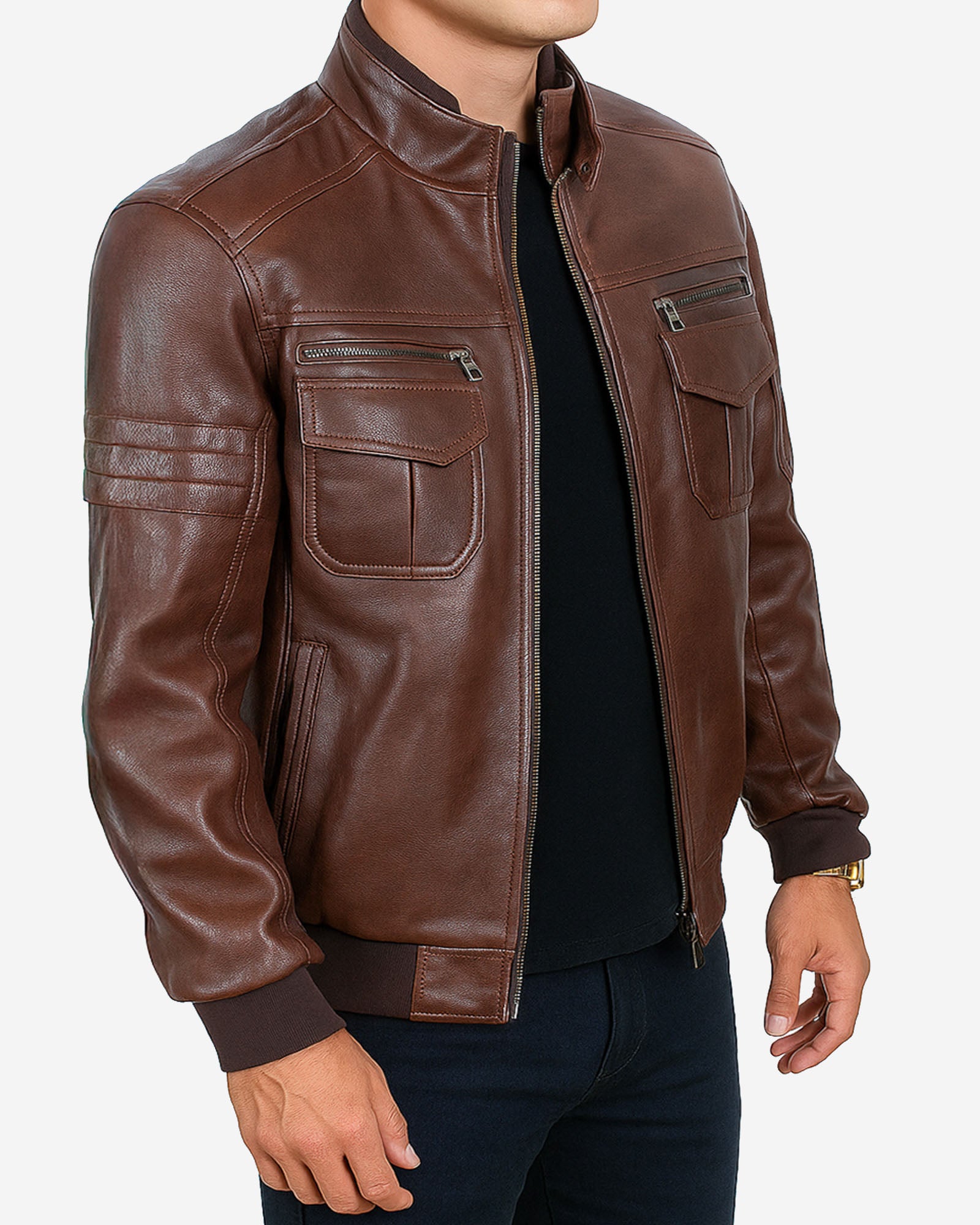 Treviso – Men’s Cognac Brown Leather Biker Jacket Treviso – Men’s Cognac Brown Leather Biker Jacket
