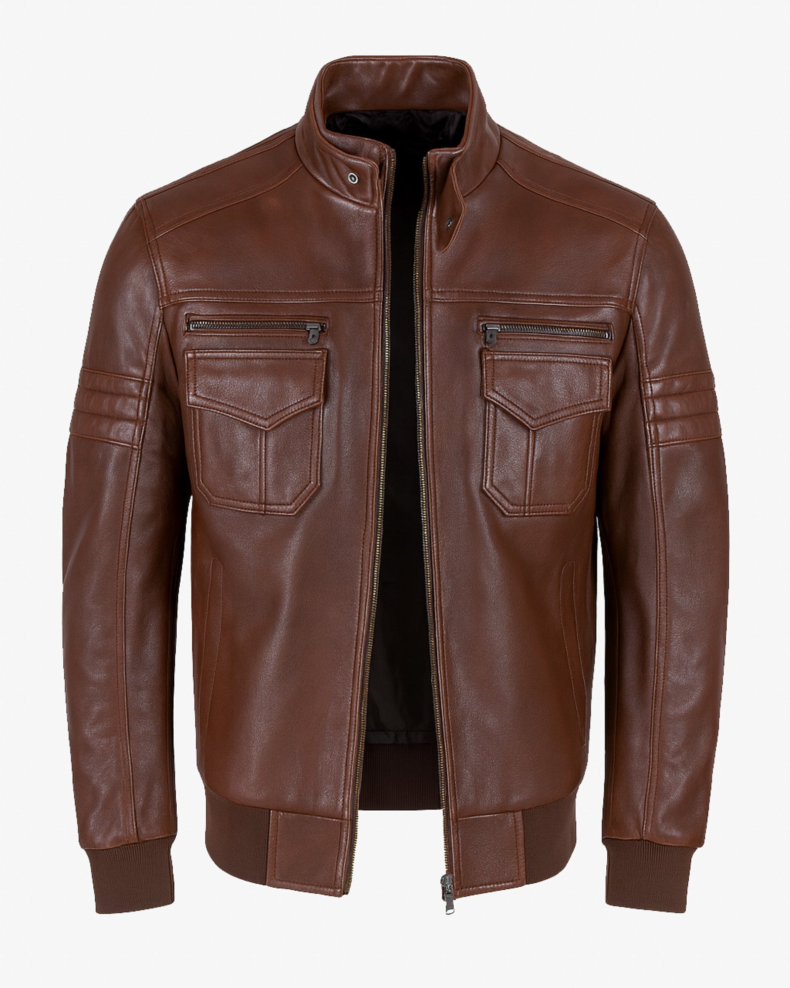 Treviso – Men’s Cognac Brown Leather Biker Jacket Treviso – Men’s Cognac Brown Leather Biker Jacket