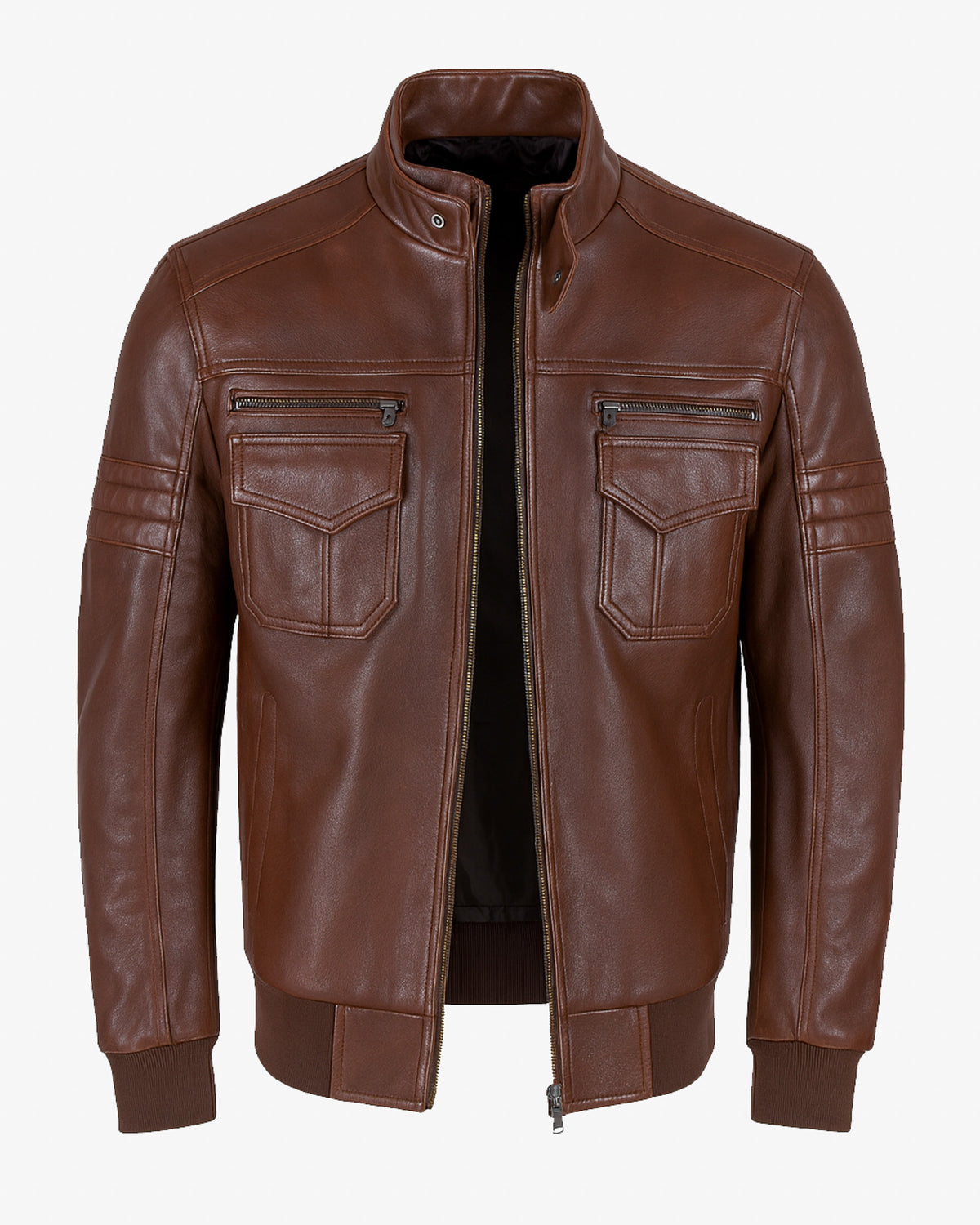 Treviso – Men’s Cognac Brown Leather Biker Jacket