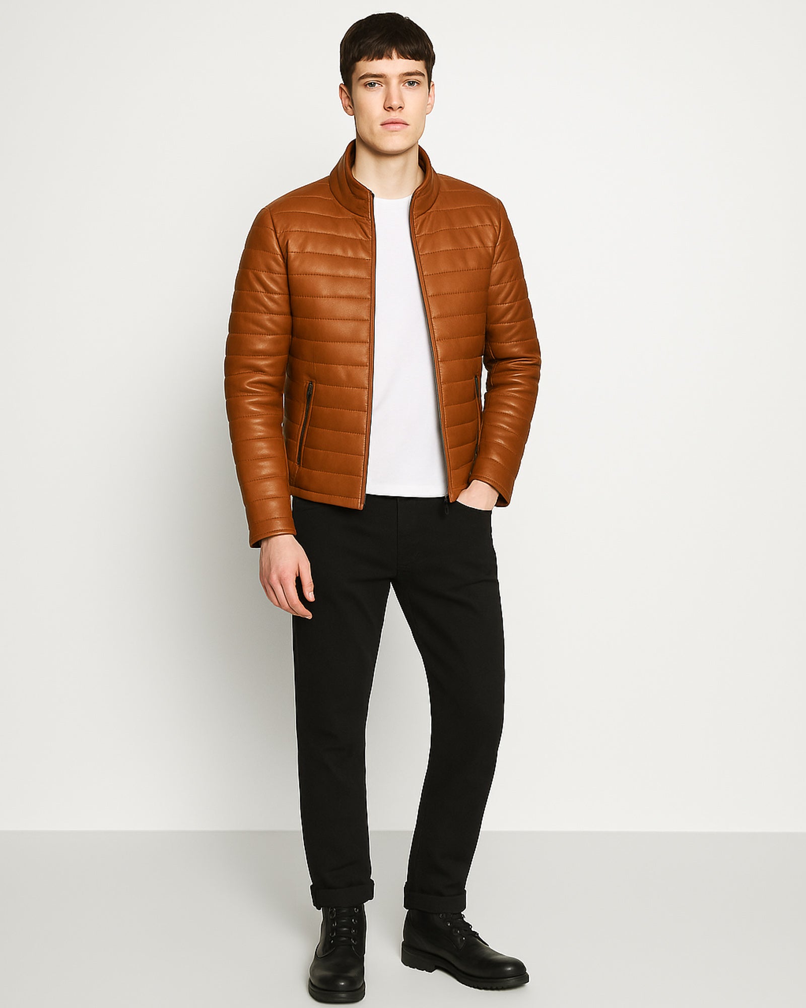 Siena – Classic Camel Leather Puffer Jacket for Men Siena – Classic Camel Leather Puffer Jacket for Men