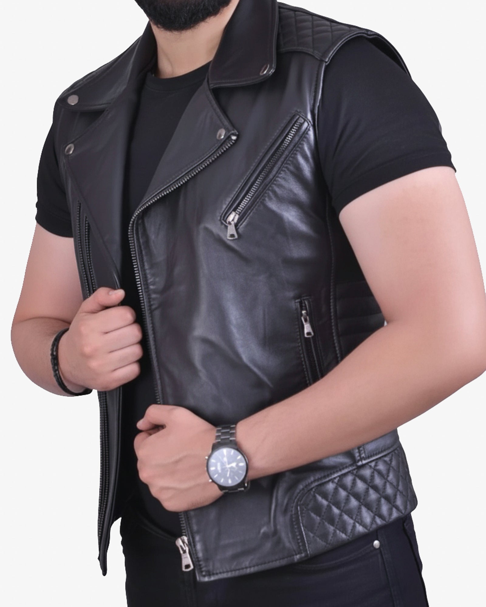 Matera – Premium Black Leather Moto Vest Matera – Premium Black Leather Moto Vest