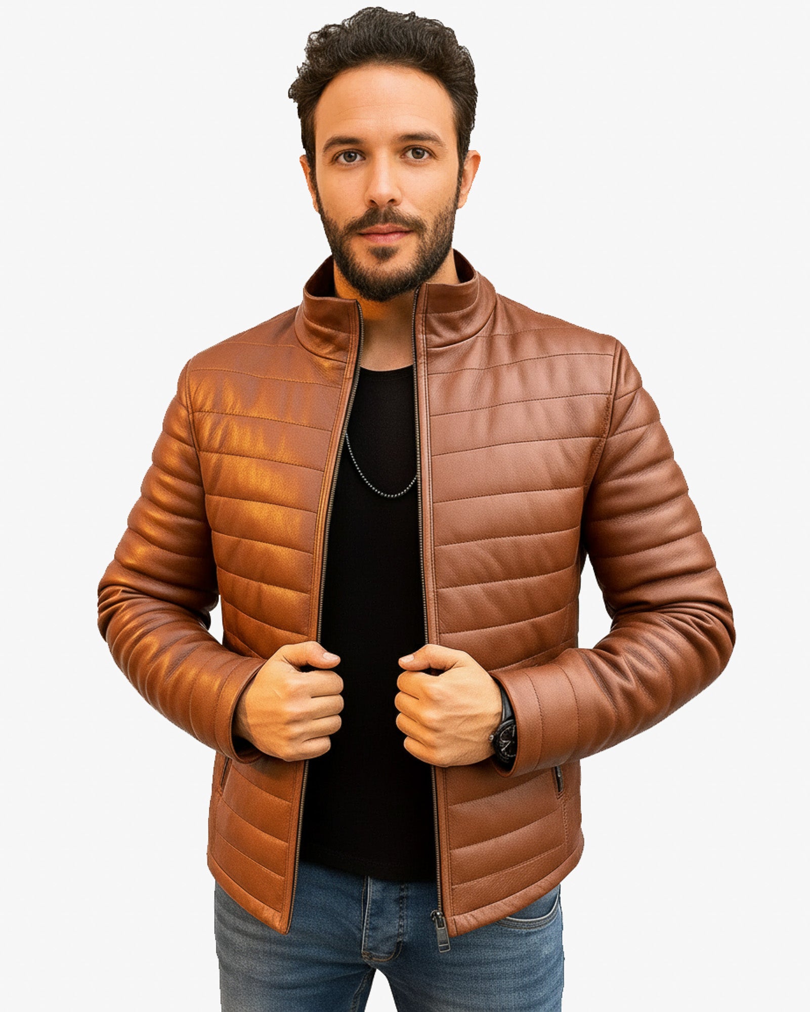 Siena – Classic Camel Leather Puffer Jacket for Men Siena – Classic Camel Leather Puffer Jacket for Men