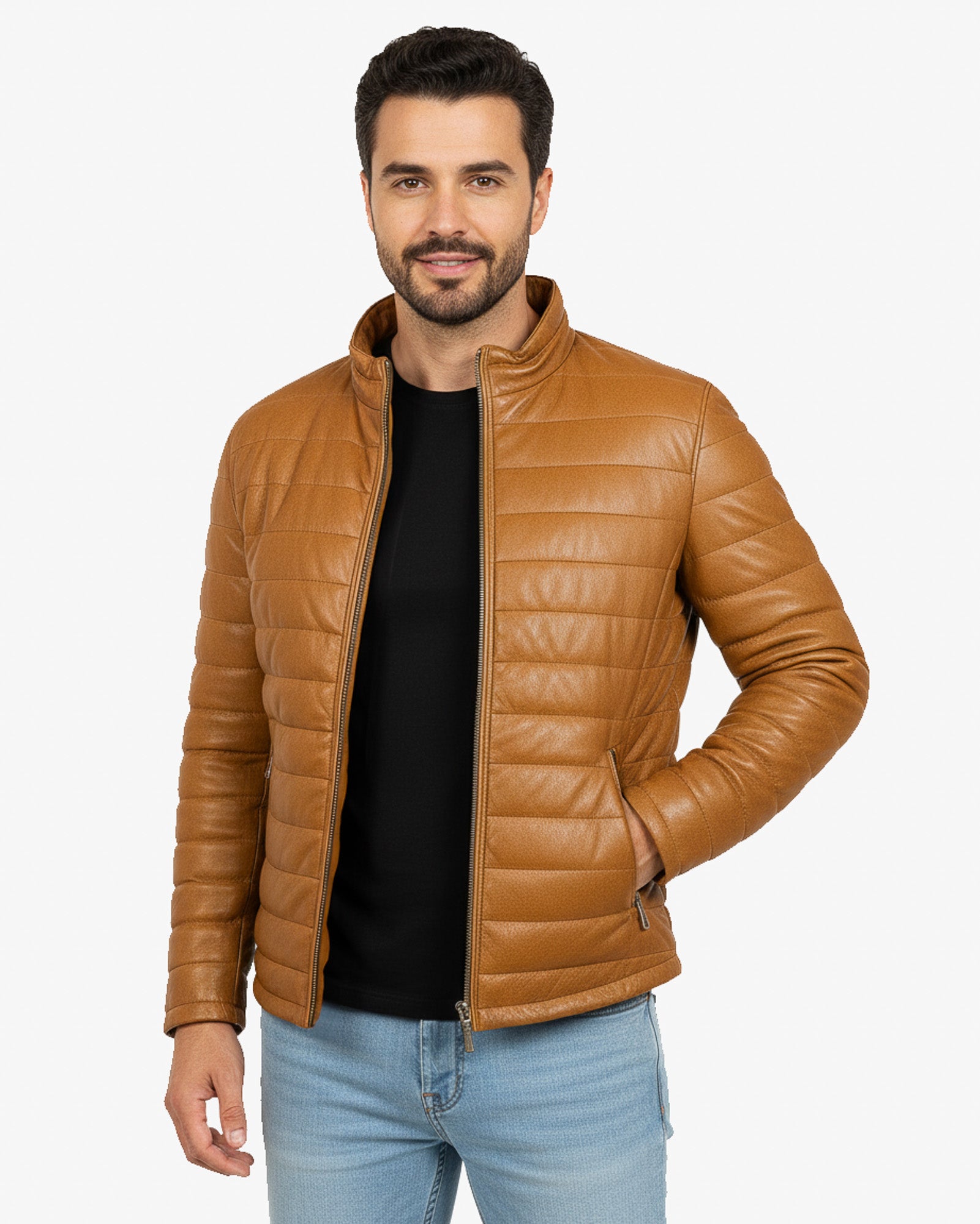 Arezzo – Men’s Camel Quilted Leather Jacket Arezzo – Men’s Camel Quilted Leather Jacket