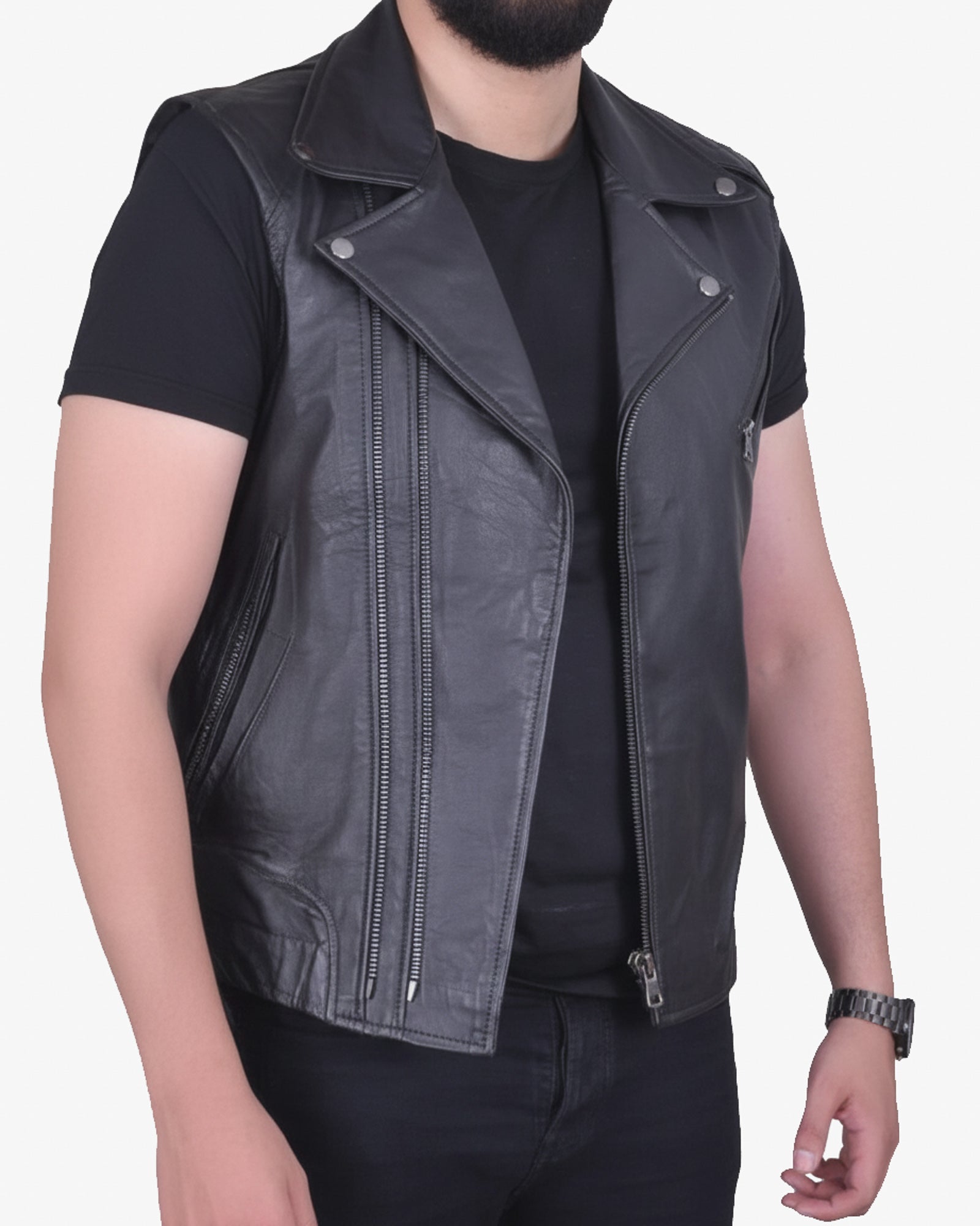 Matera – Premium Black Leather Moto Vest Matera – Premium Black Leather Moto Vest