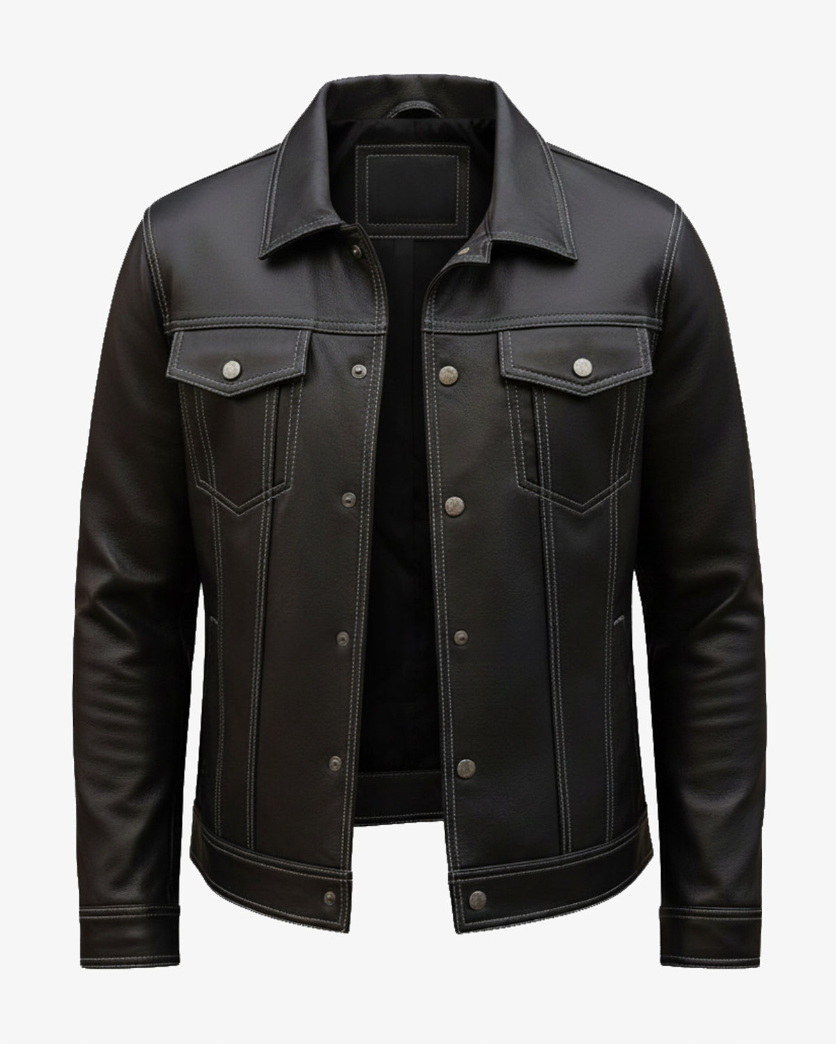 Verona – Black Leather Trucker Jacket for Men