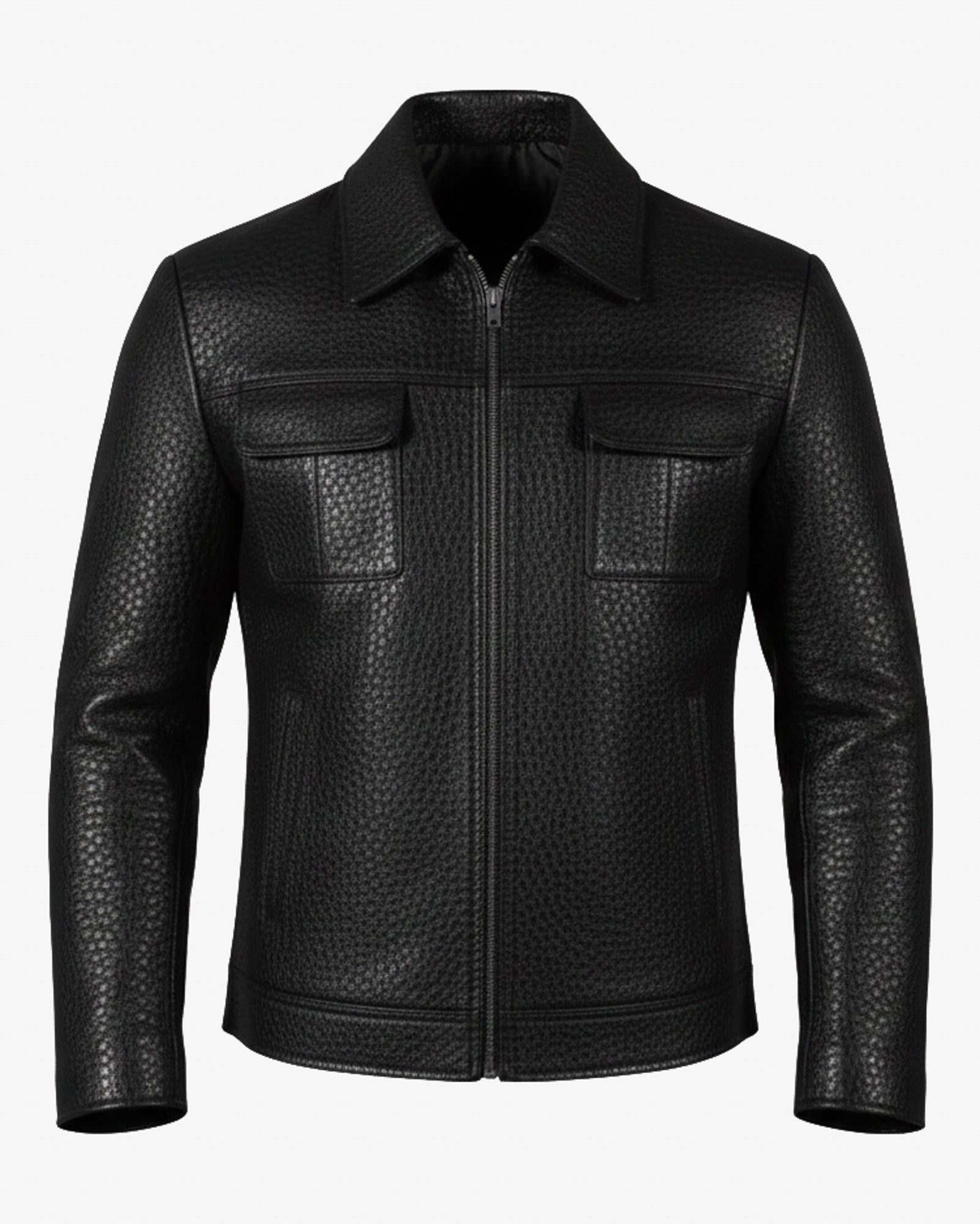 Monza – Men’s Black Crocodile-Embossed Leather Jacket Monza – Men’s Black Crocodile-Embossed Leather Jacket