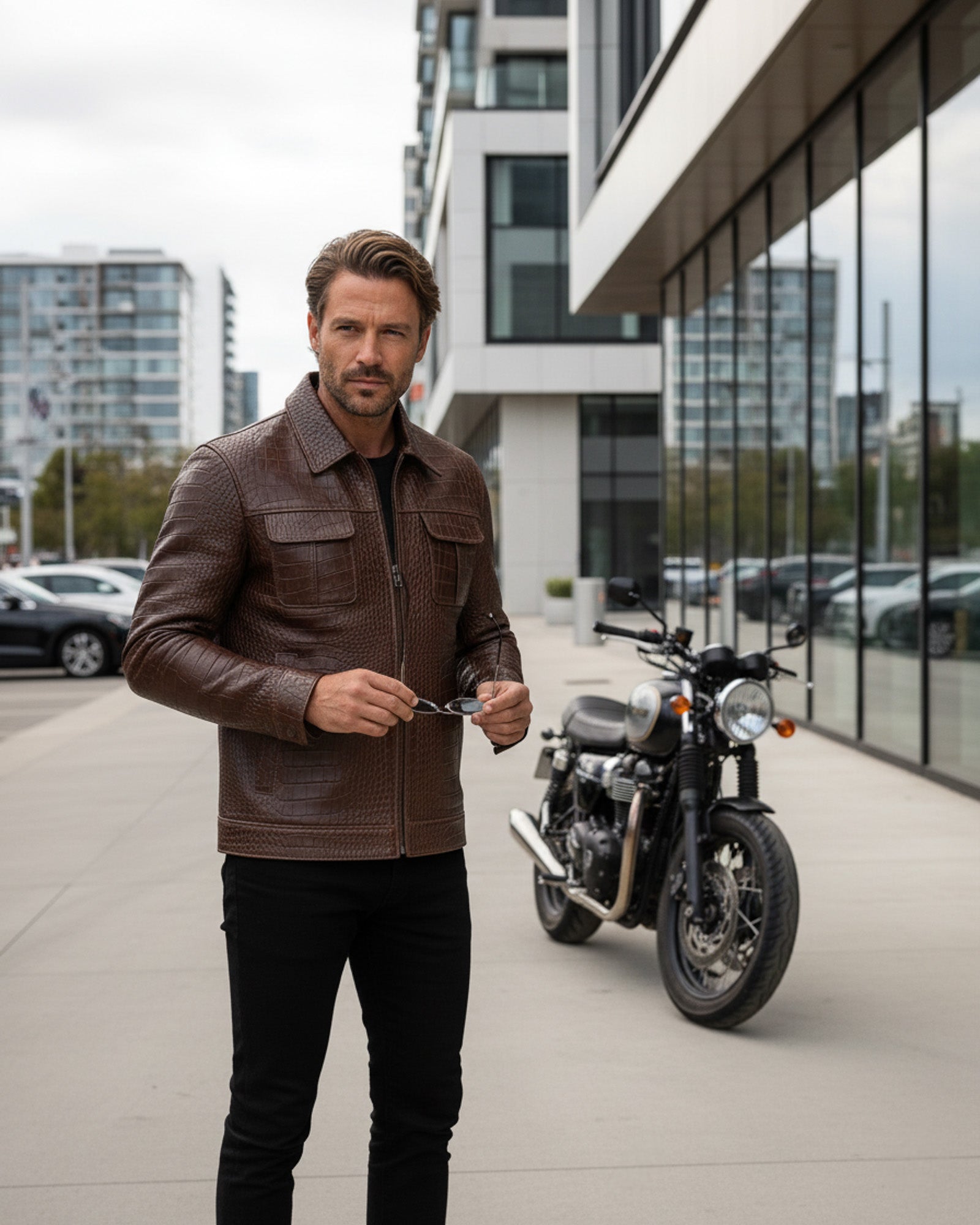 Orvieto - Men’s Brown Crocodile-Embossed Leather Jacket Orvieto - Men’s Brown Crocodile-Embossed Leather Jacket