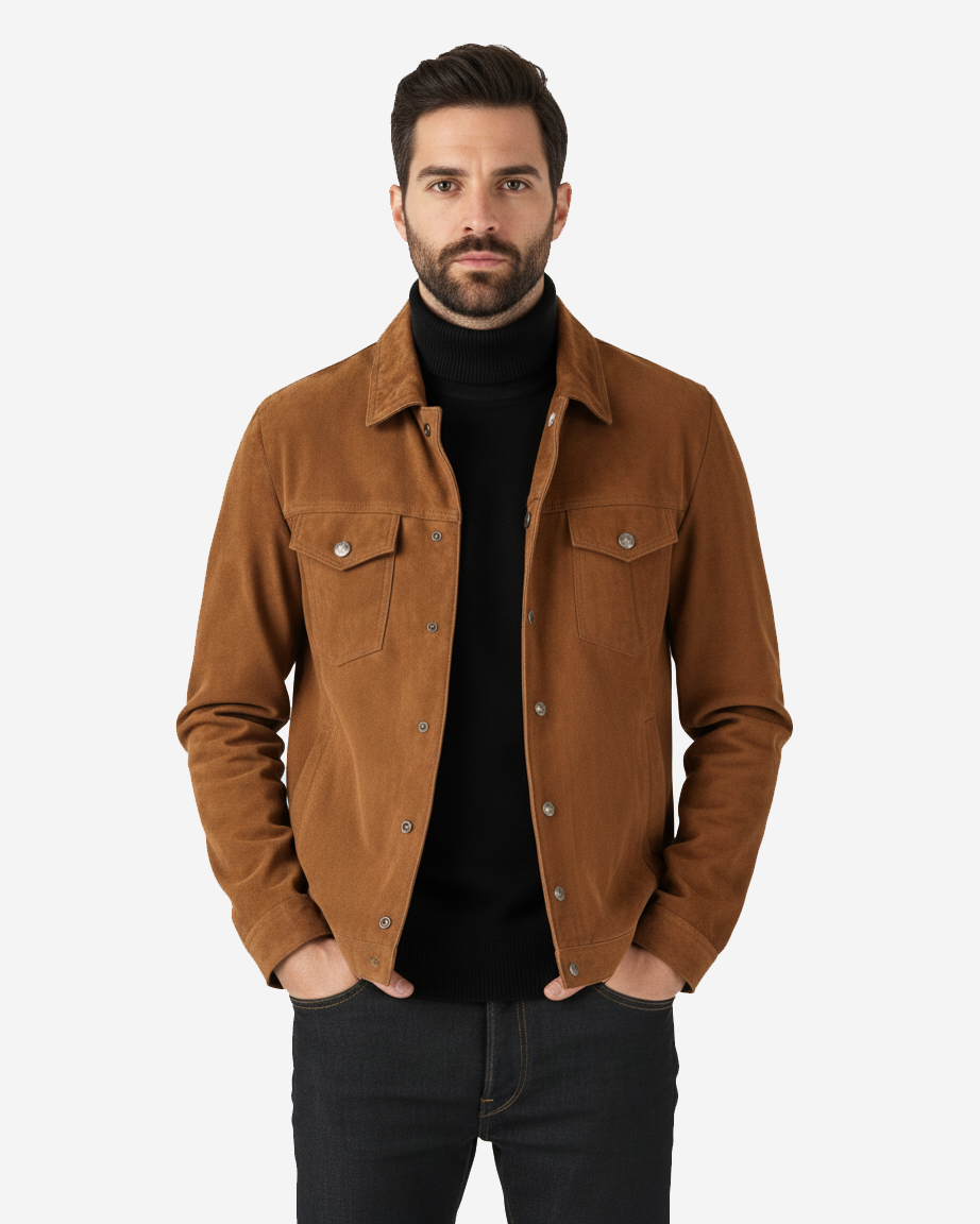 Rivoli – Men’s Suede Trucker Leather Jacket Rivoli – Men’s Suede Trucker Leather Jacket