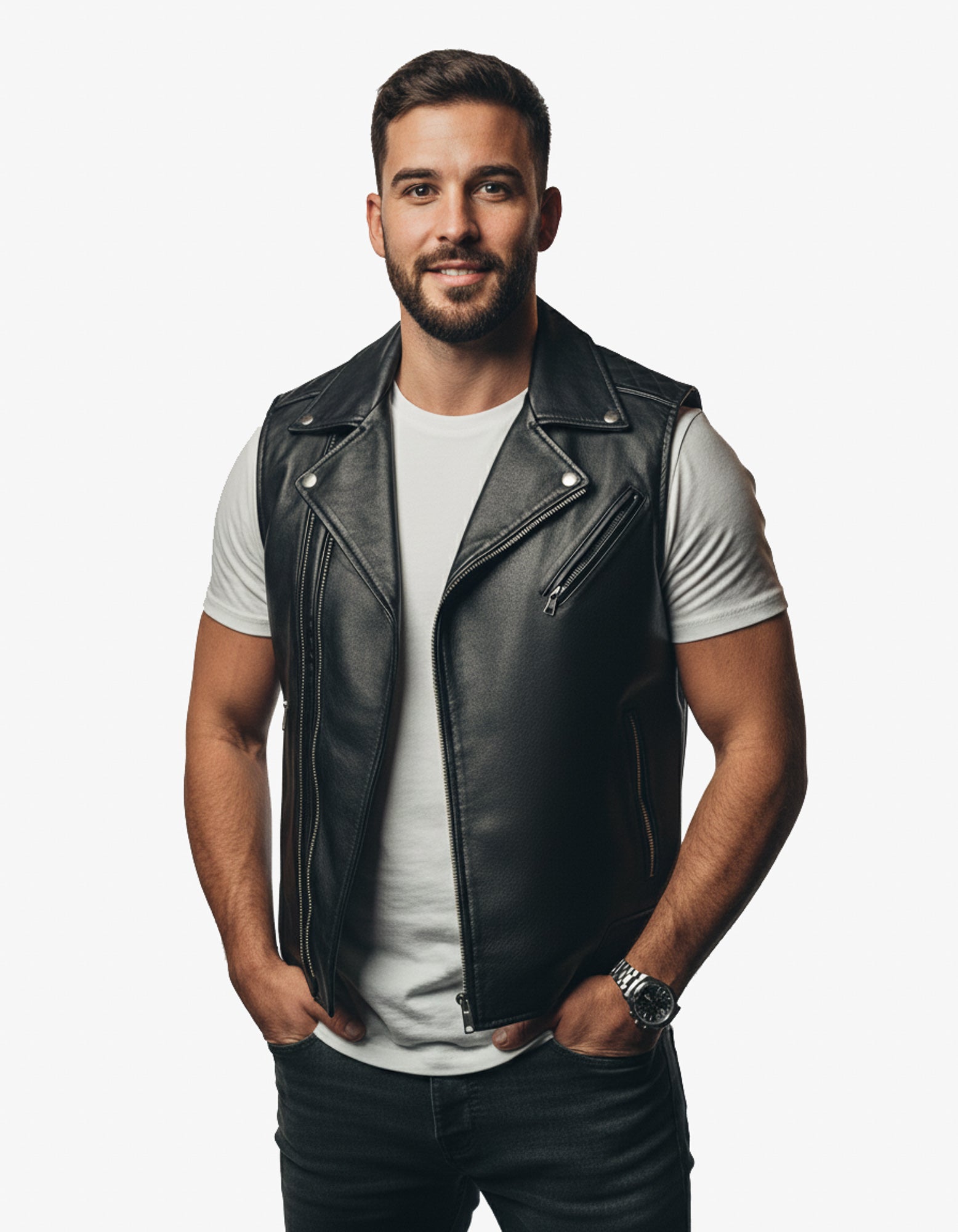 Matera – Premium Black Leather Moto Vest Matera – Premium Black Leather Moto Vest