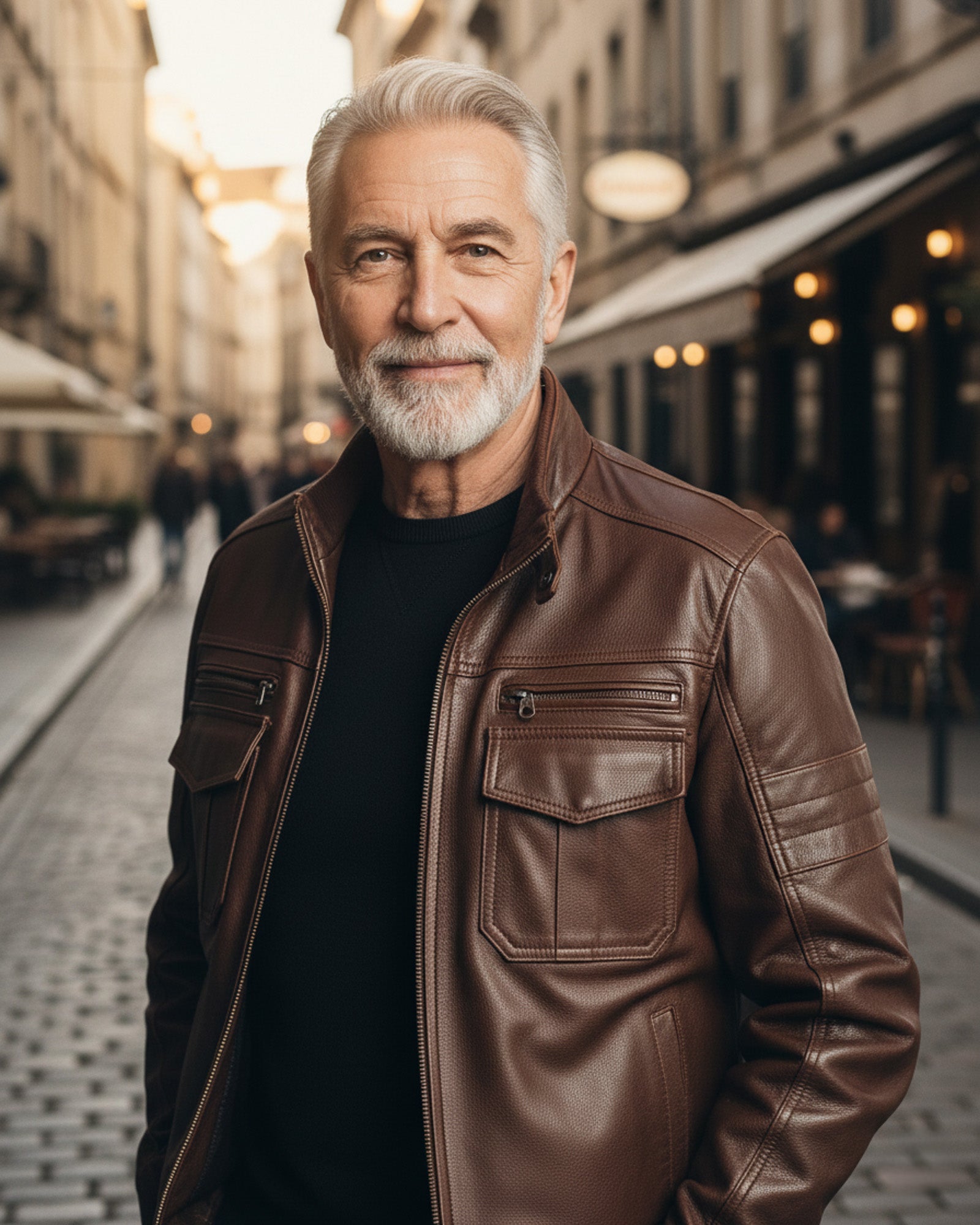 Treviso – Men’s Cognac Brown Leather Biker Jacket Treviso – Men’s Cognac Brown Leather Biker Jacket