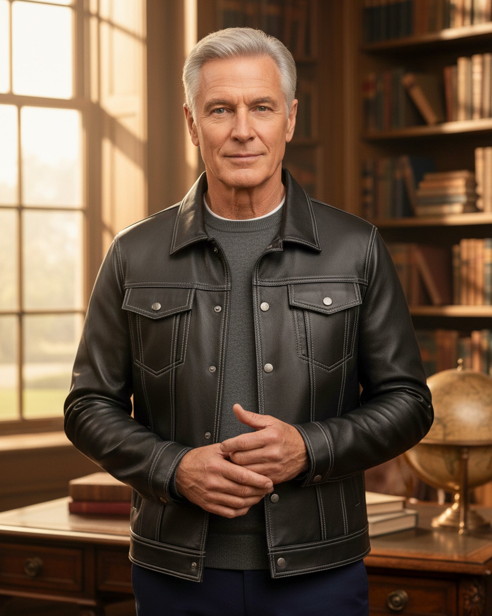 Verona – Black Leather Trucker Jacket for Men Verona – Black Leather Trucker Jacket for Men