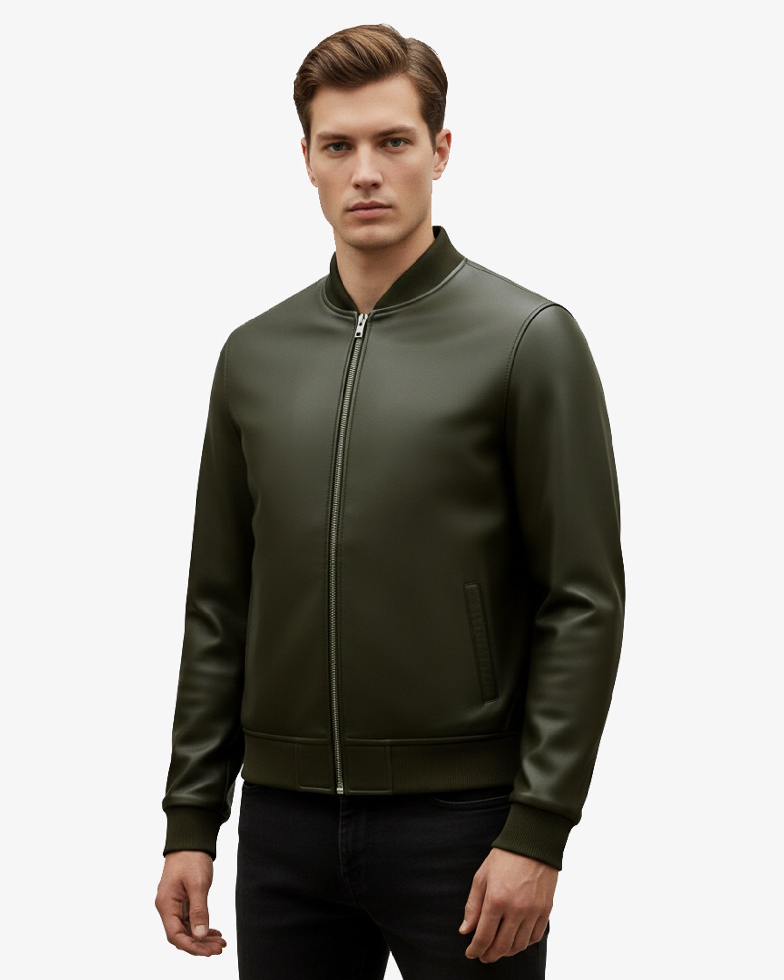 Verda - Premium Olive Leather Bomber Jacket Verda - Premium Olive Leather Bomber Jacket