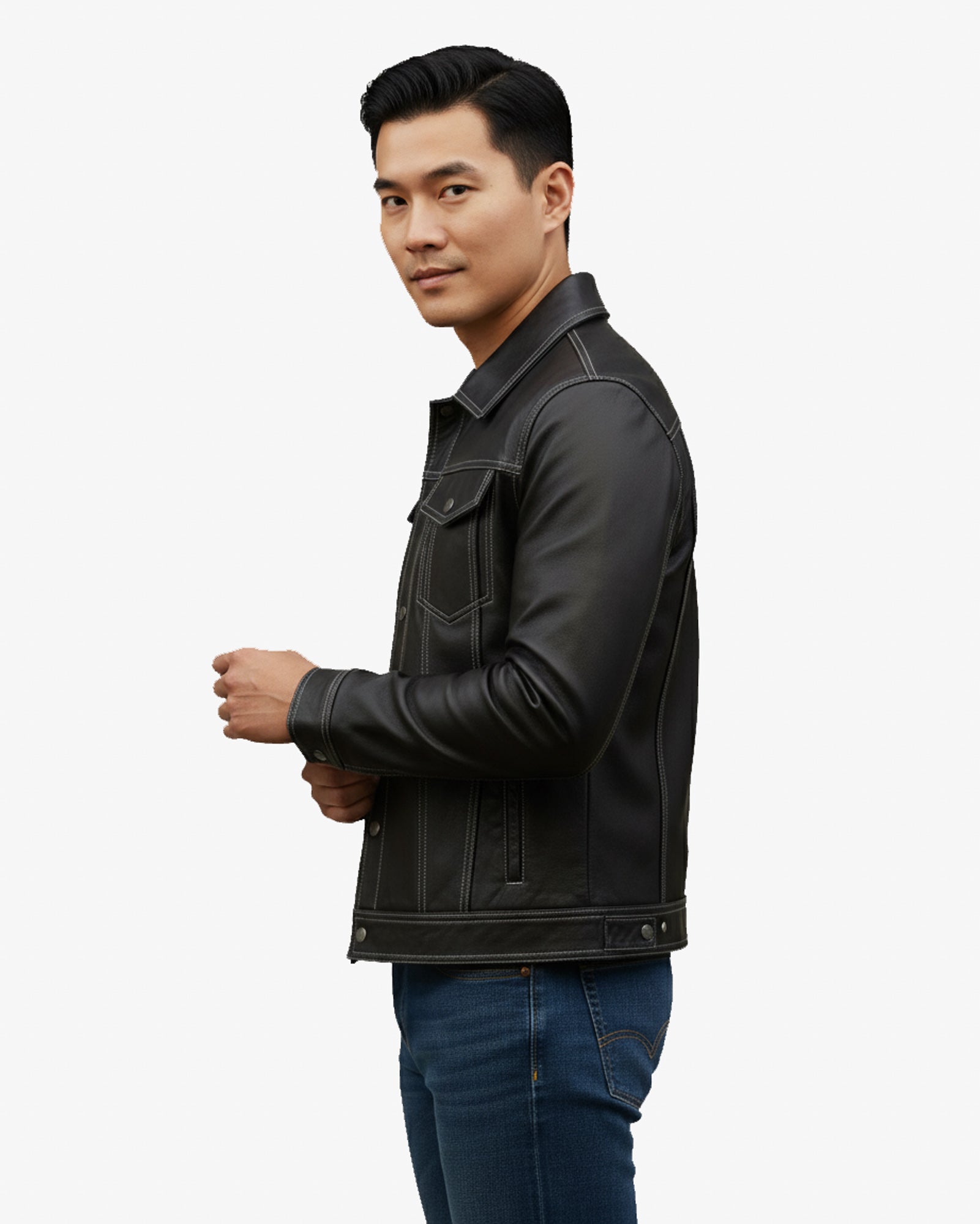 Verona – Black Leather Trucker Jacket for Men Verona – Black Leather Trucker Jacket for Men