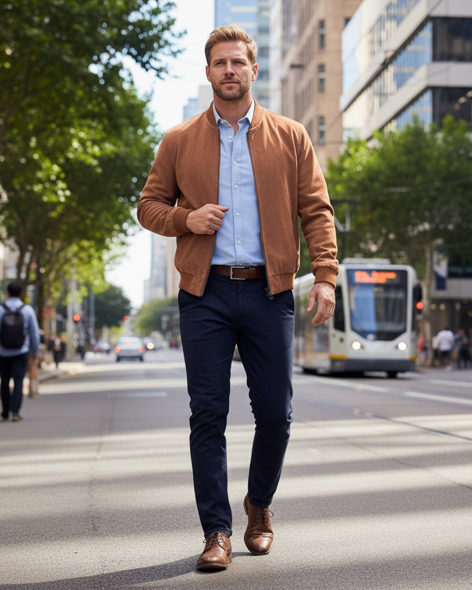Lecce – Men’s Cognac Leather Bomber Jacket Lecce – Men’s Cognac Leather Bomber Jacket