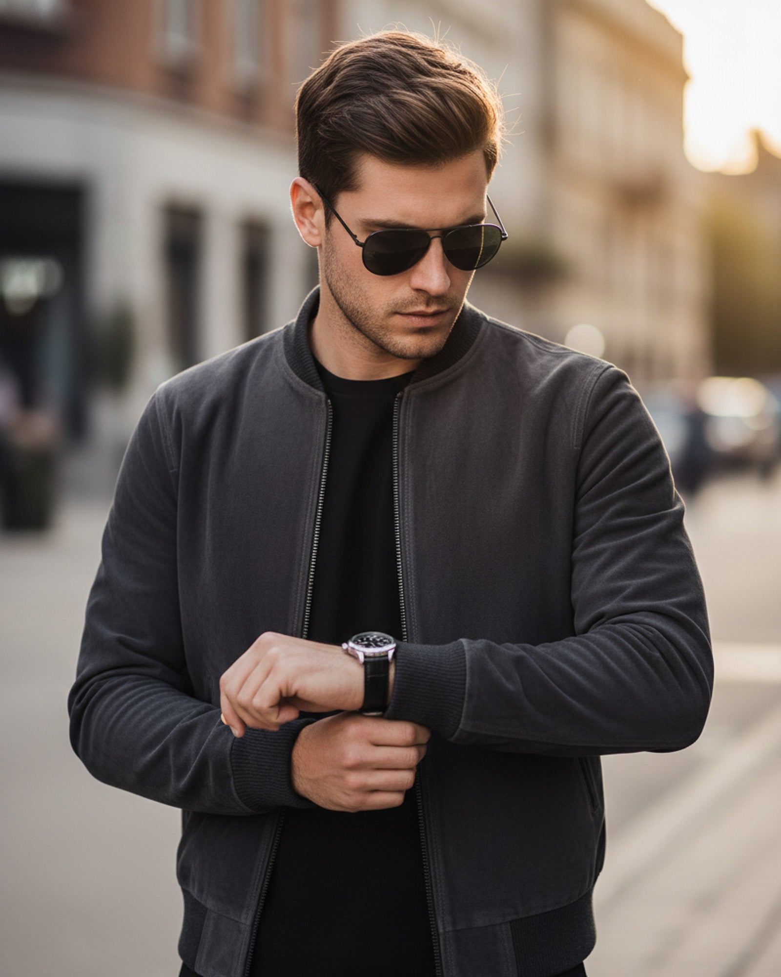 Lugo – Grey Suede Bomber Jacket for Men Lugo – Grey Suede Bomber Jacket for Men