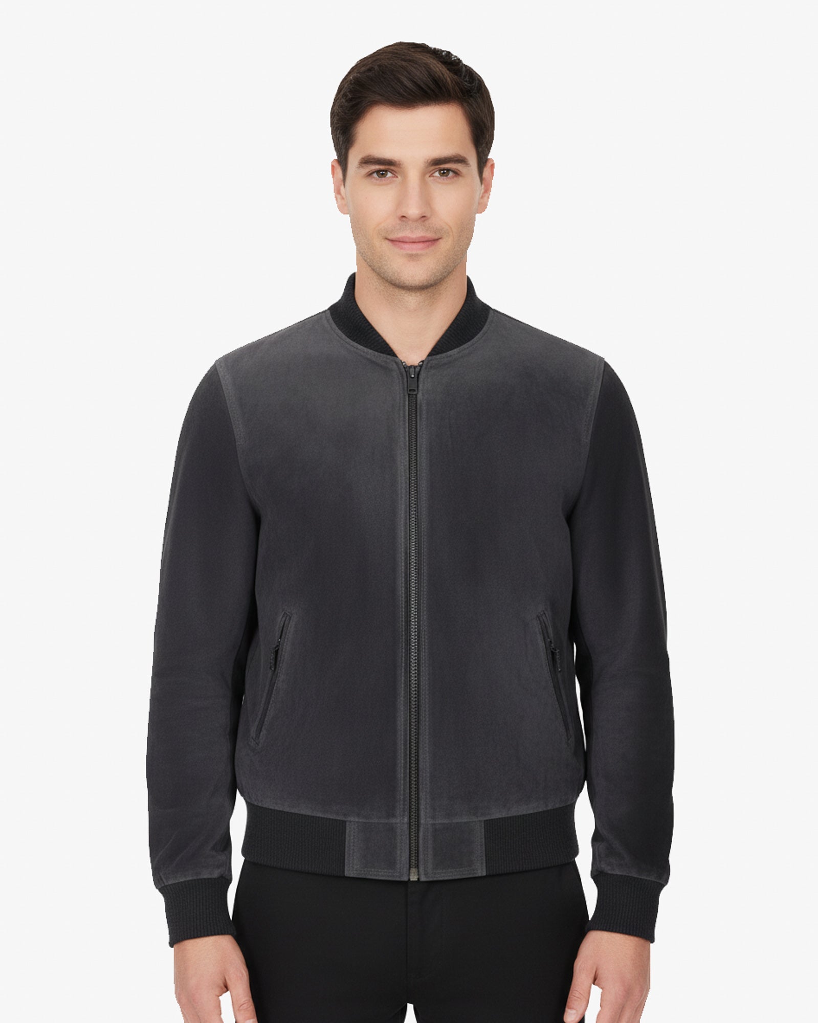 Lugo – Grey Suede Bomber Jacket for Men Lugo – Grey Suede Bomber Jacket for Men