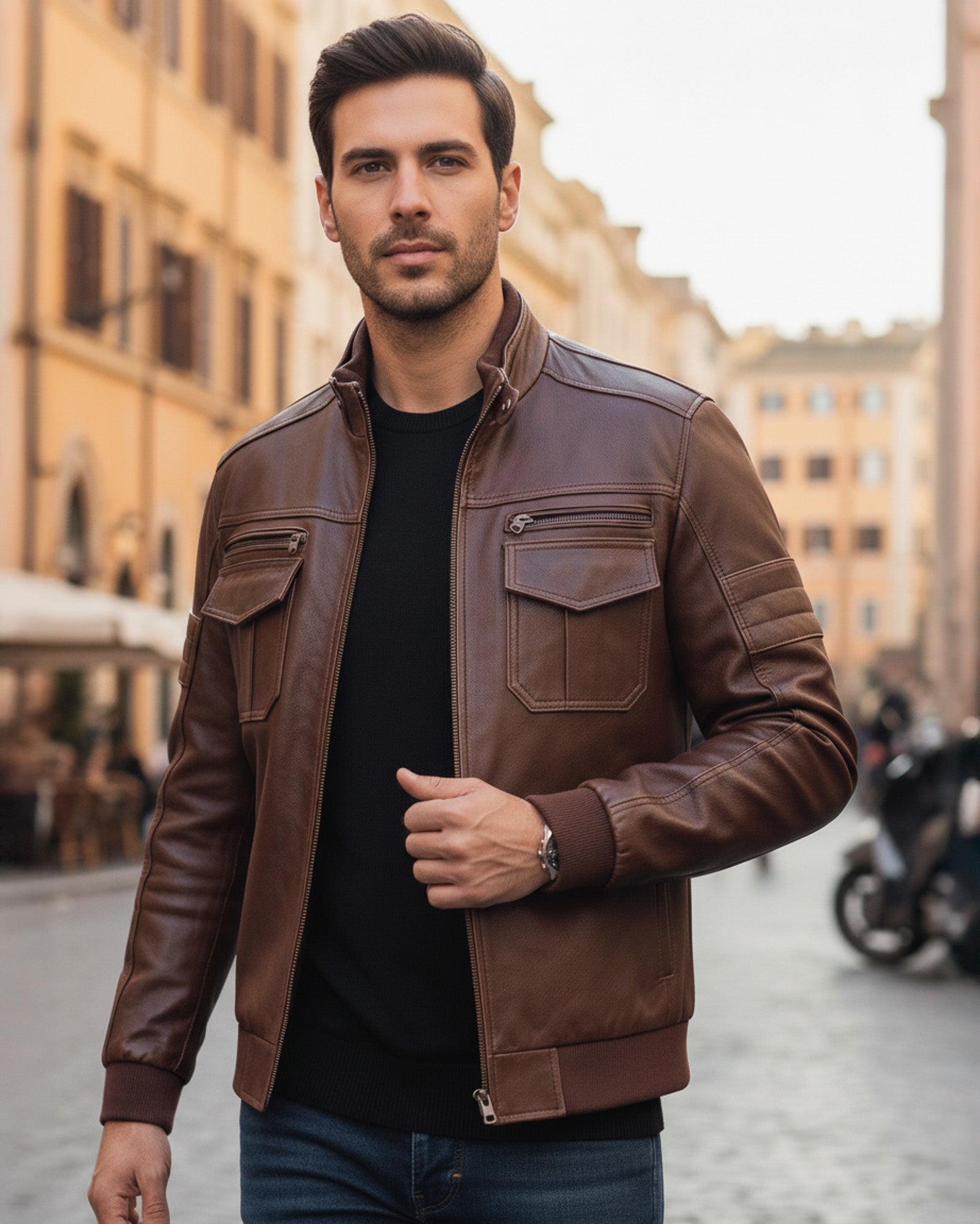 Palermo – Men’s Brown Leather Biker Jacket Palermo – Men’s Brown Leather Biker Jacket