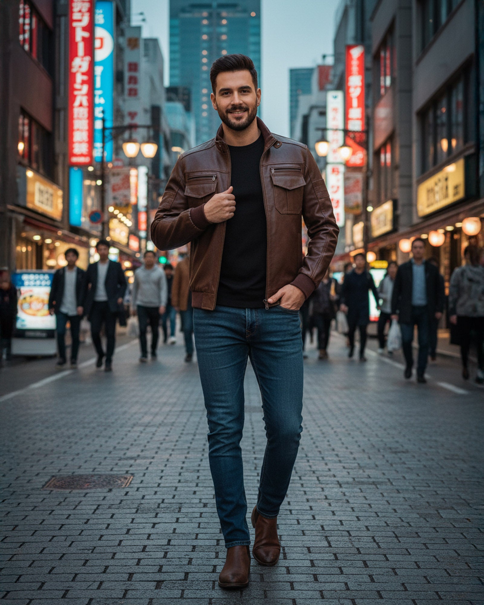 Treviso – Men’s Cognac Brown Leather Biker Jacket Treviso – Men’s Cognac Brown Leather Biker Jacket