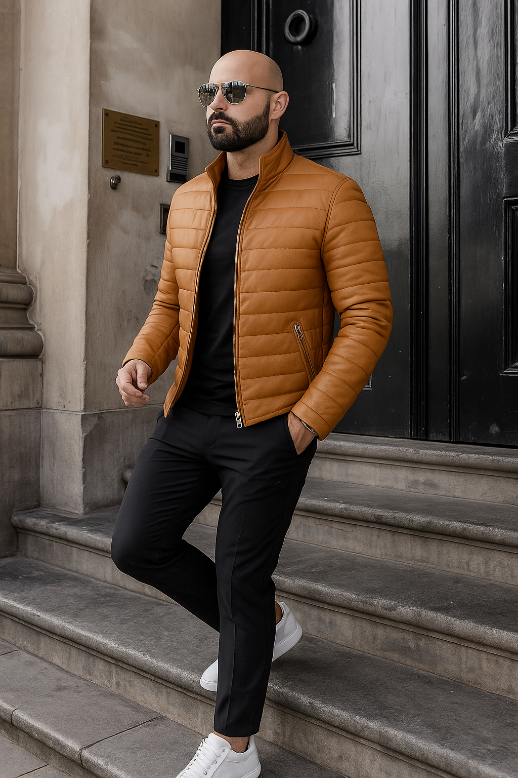 Arezzo – Men’s Camel Quilted Leather Jacket Arezzo – Men’s Camel Quilted Leather Jacket