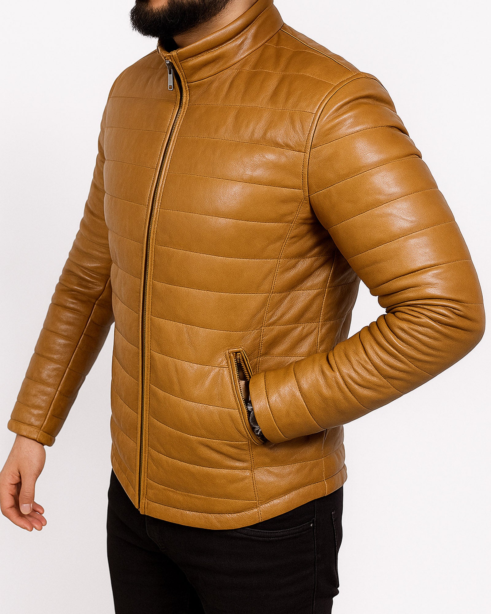 Arezzo – Men’s Camel Quilted Leather Jacket Arezzo – Men’s Camel Quilted Leather Jacket