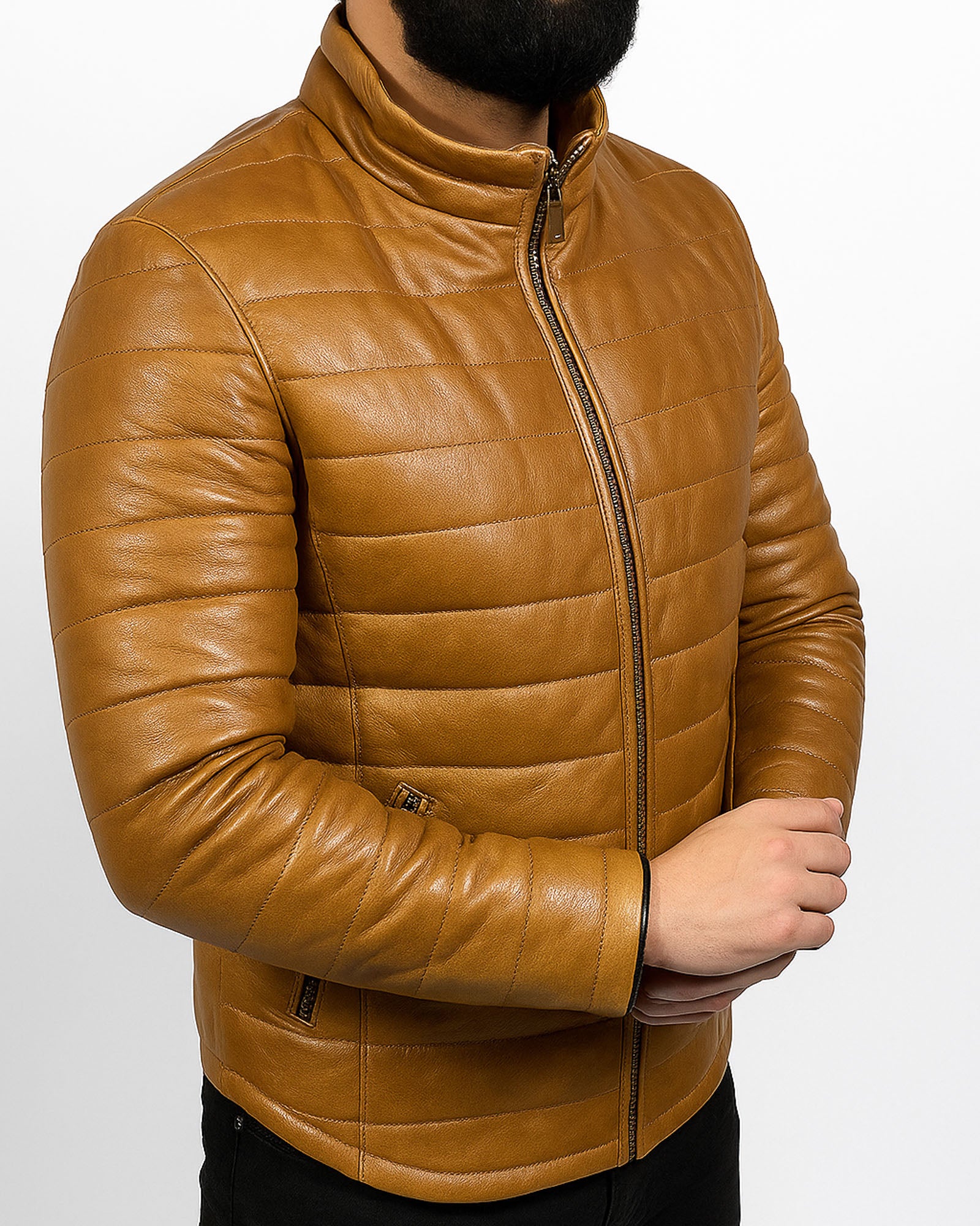 Arezzo – Men’s Camel Quilted Leather Jacket Arezzo – Men’s Camel Quilted Leather Jacket