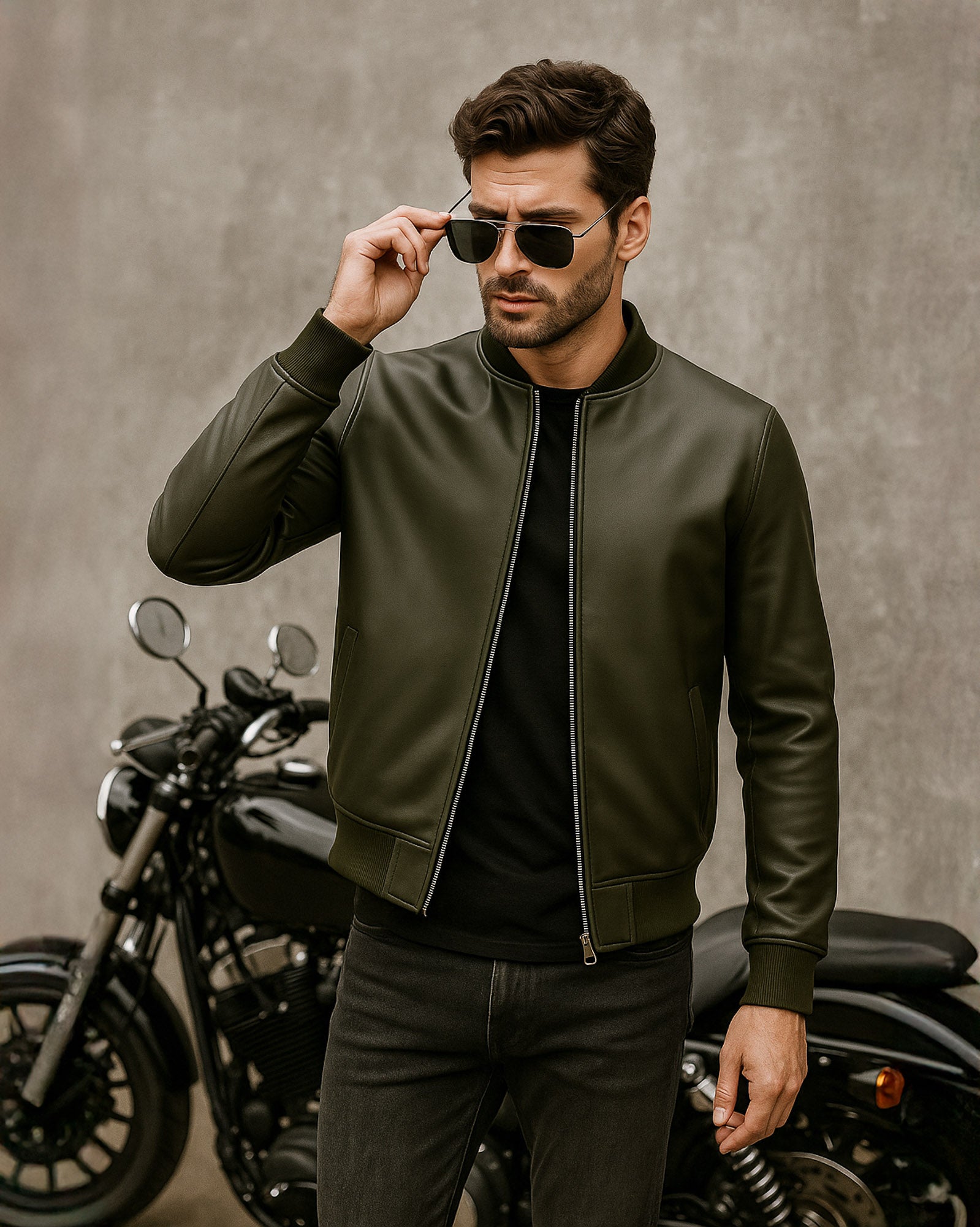 Verda - Premium Olive Leather Bomber Jacket Verda - Premium Olive Leather Bomber Jacket
