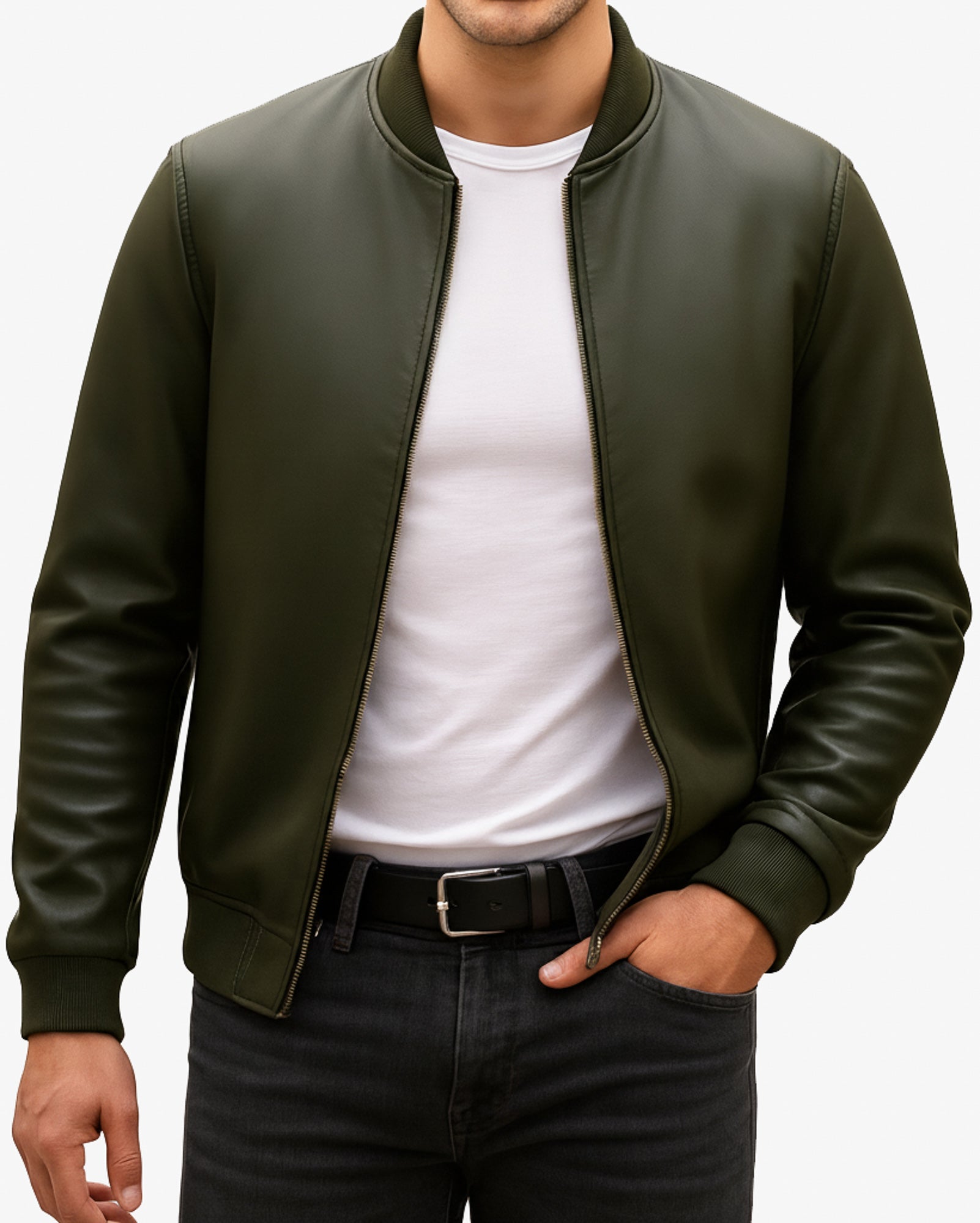 Verda - Premium Olive Leather Bomber Jacket Verda - Premium Olive Leather Bomber Jacket