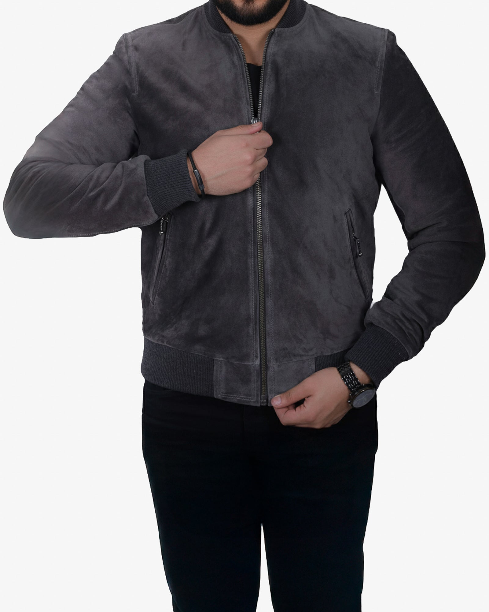 Lugo – Grey Suede Bomber Jacket for Men Lugo – Grey Suede Bomber Jacket for Men