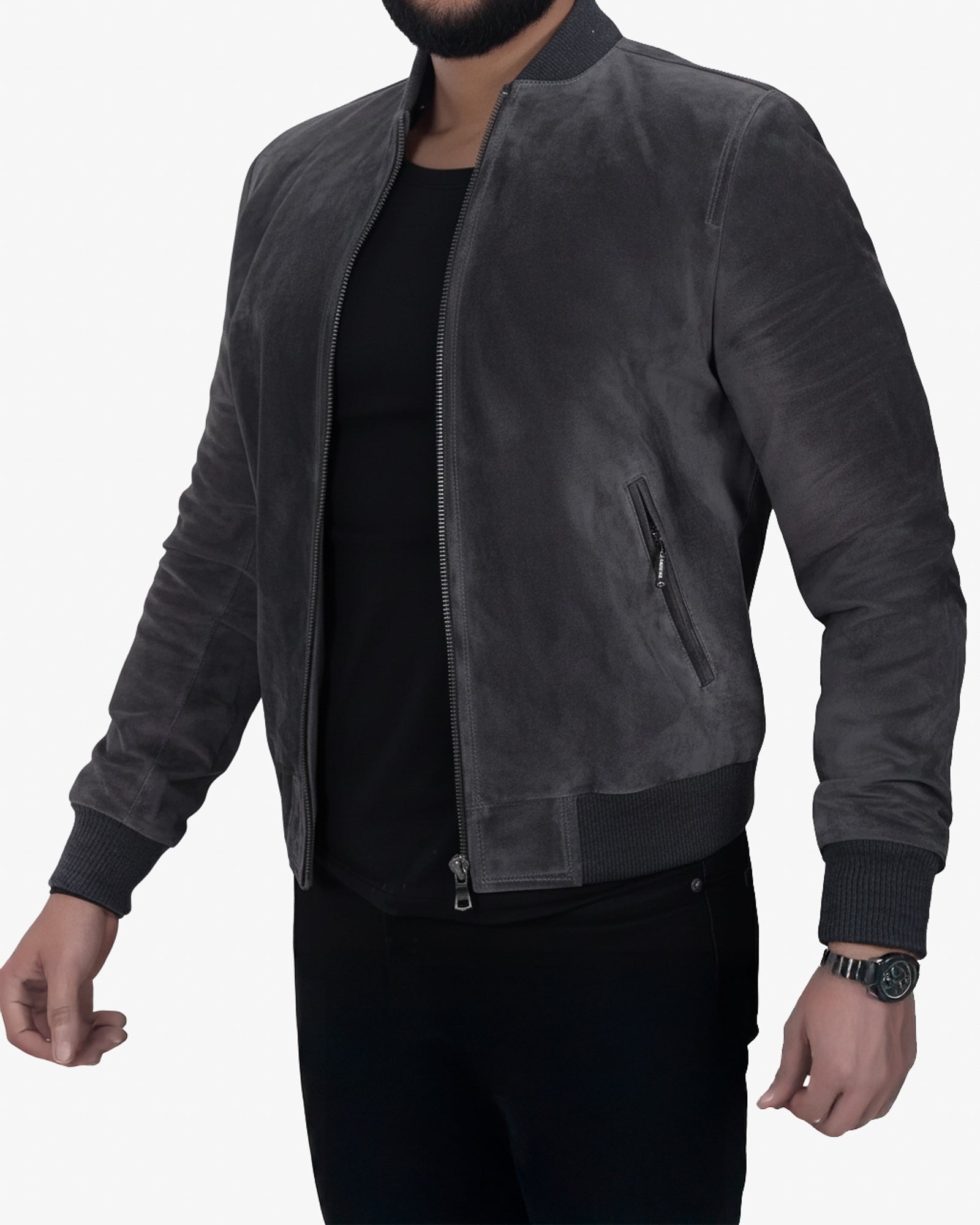 Lugo – Grey Suede Bomber Jacket for Men Lugo – Grey Suede Bomber Jacket for Men