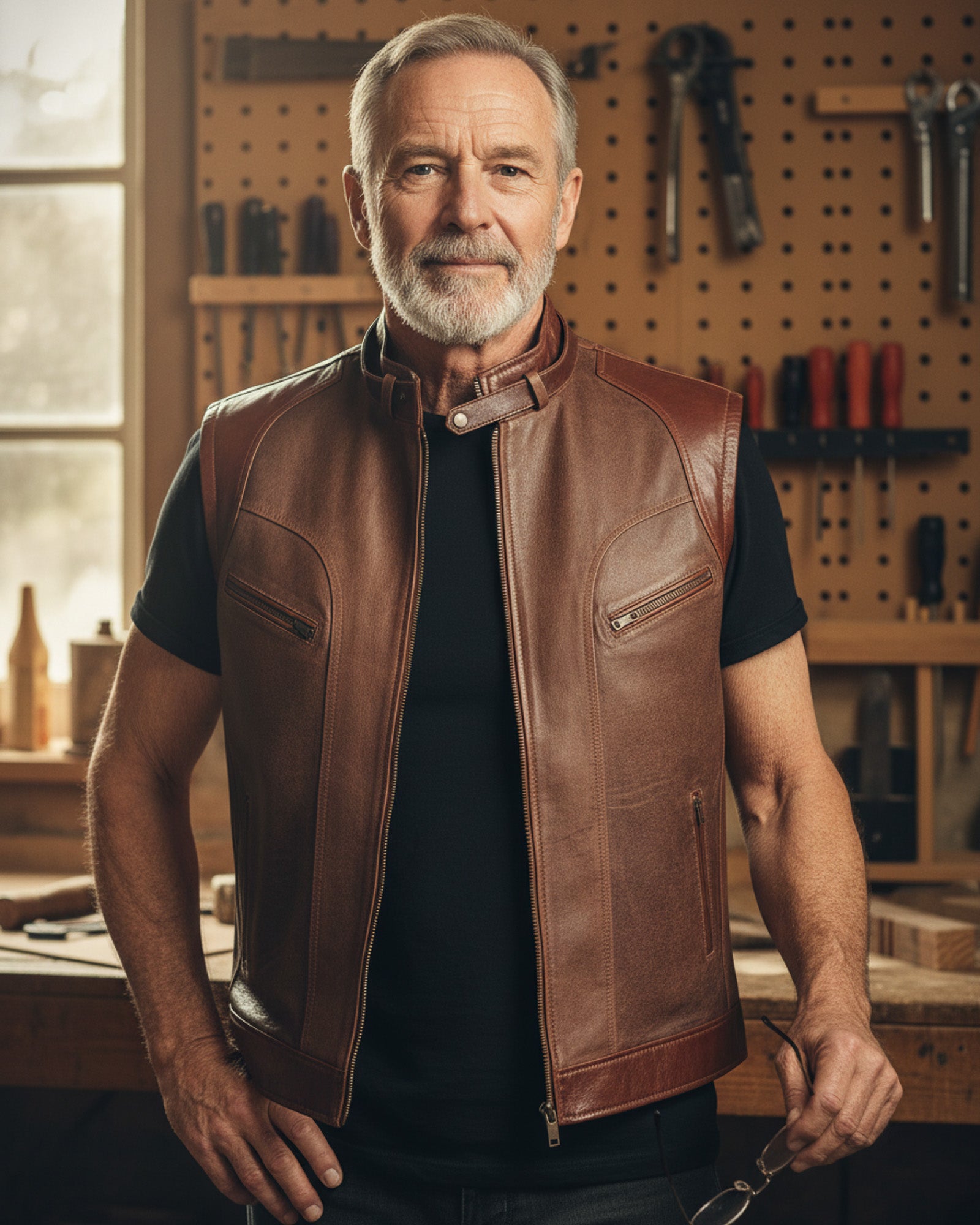 Ravenna – Classic Rustic Brown Leather Moto Vest for Men