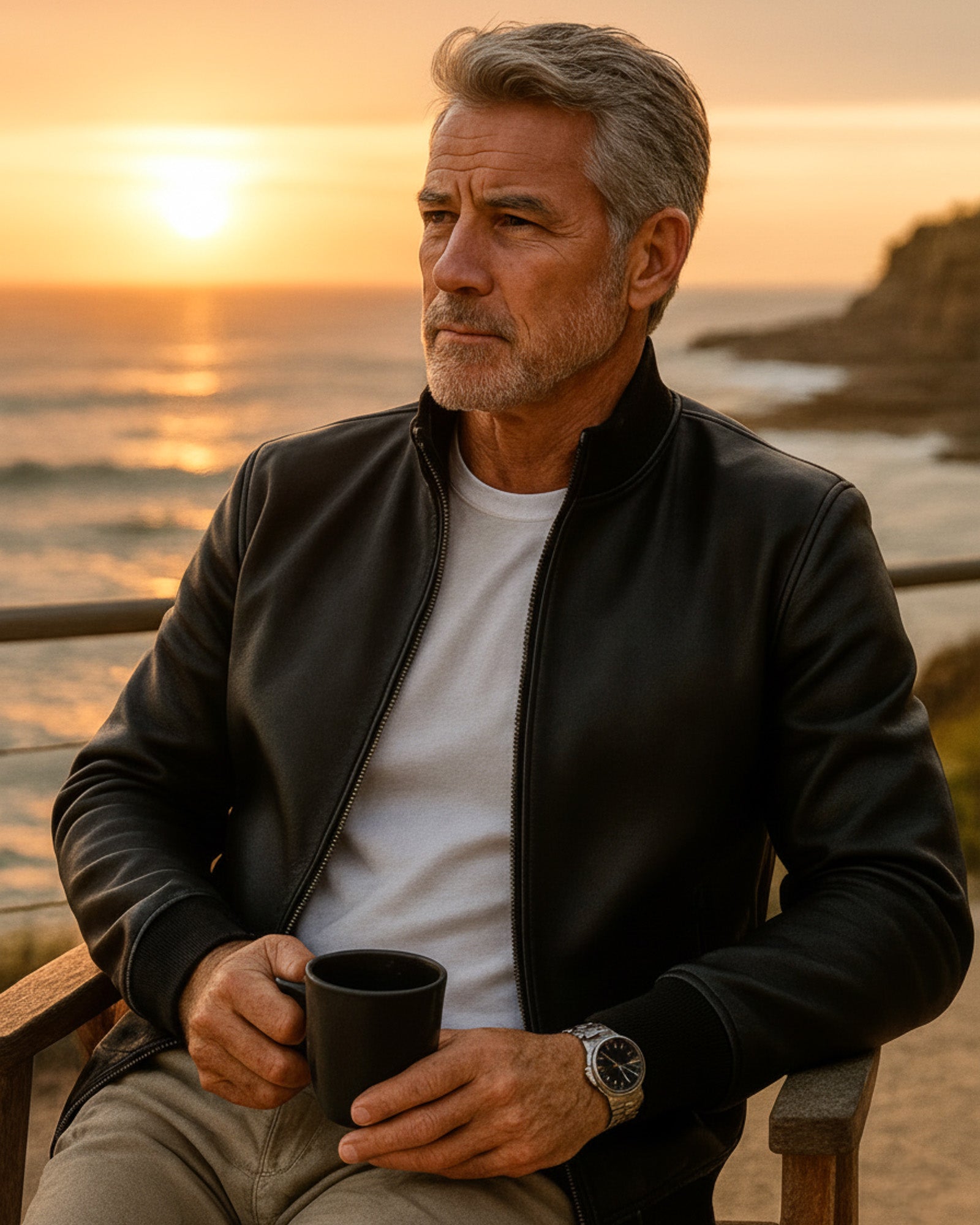 Viterbo – Classic Black Leather Bomber Jacket for Men