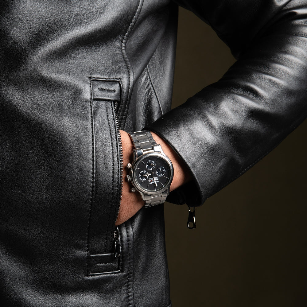 Piombino – Classic Black Moto Leather Jacket for Men Media 1