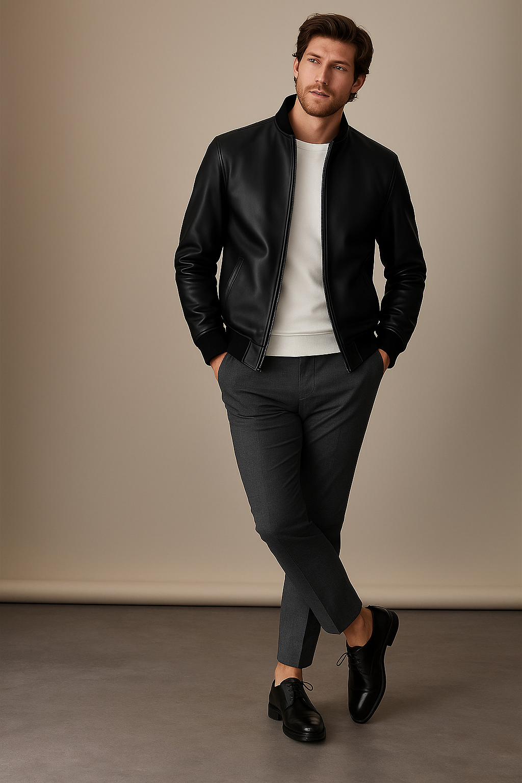 Lonic black leather pilot jacket s