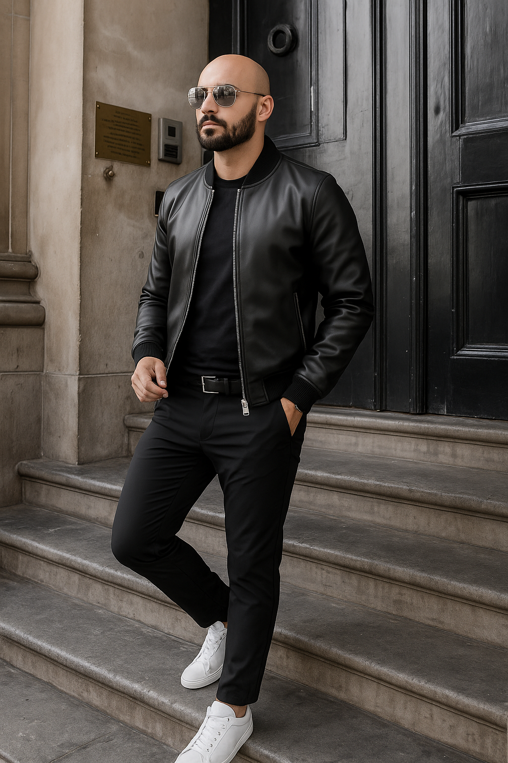 Lonic black leather pilot jacket s