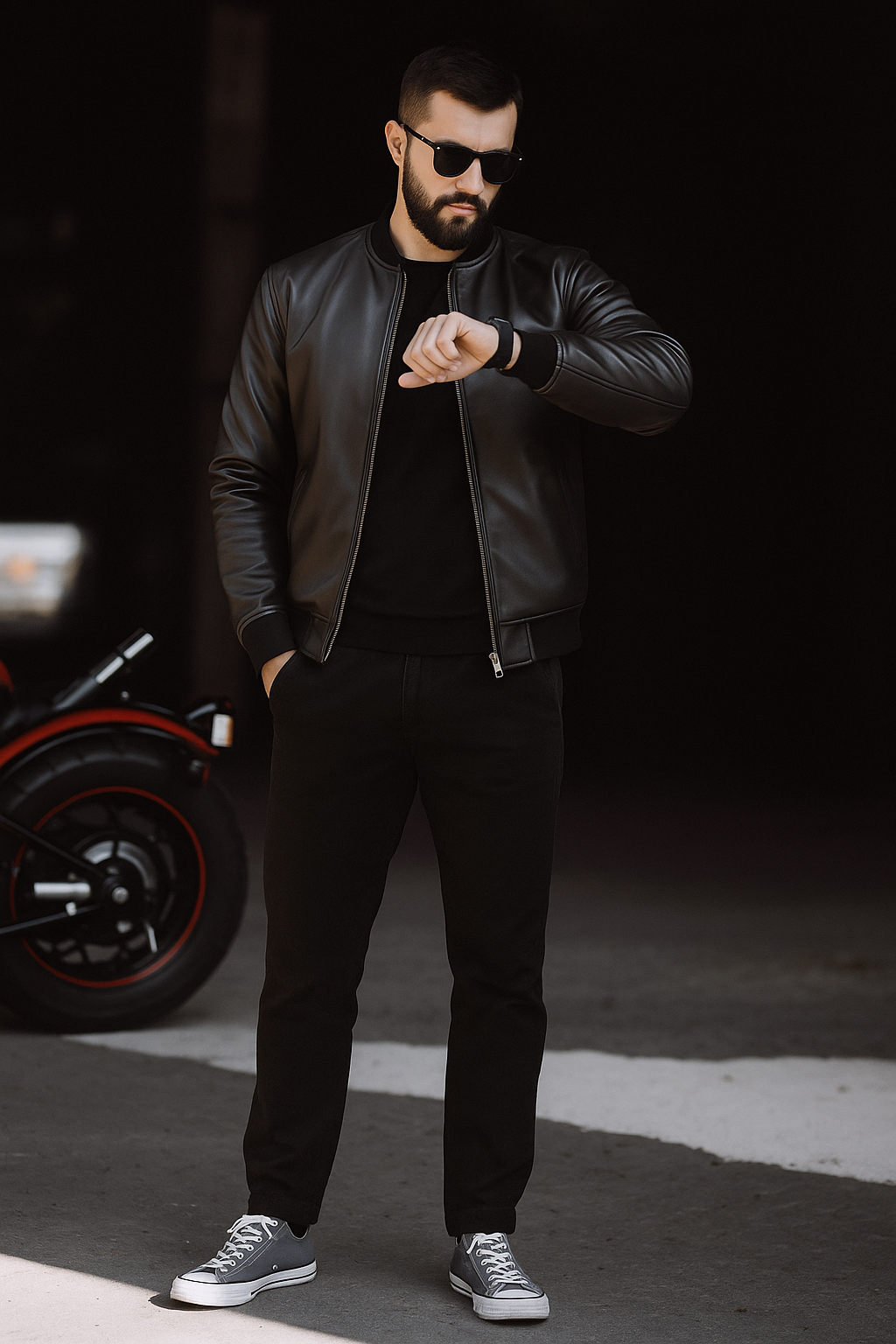Lonic black leather pilot jacket s