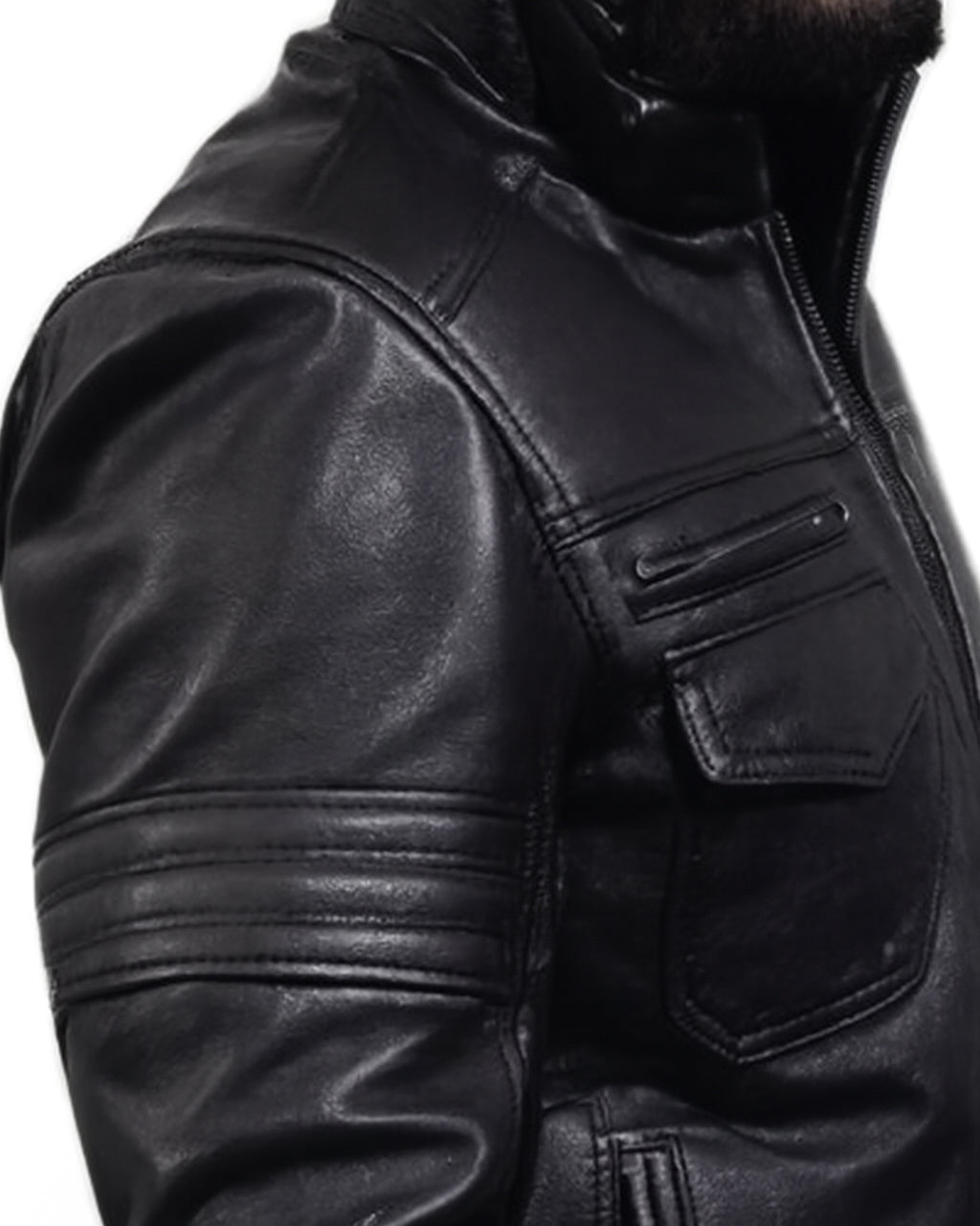Obsidian black leather pilot jacket