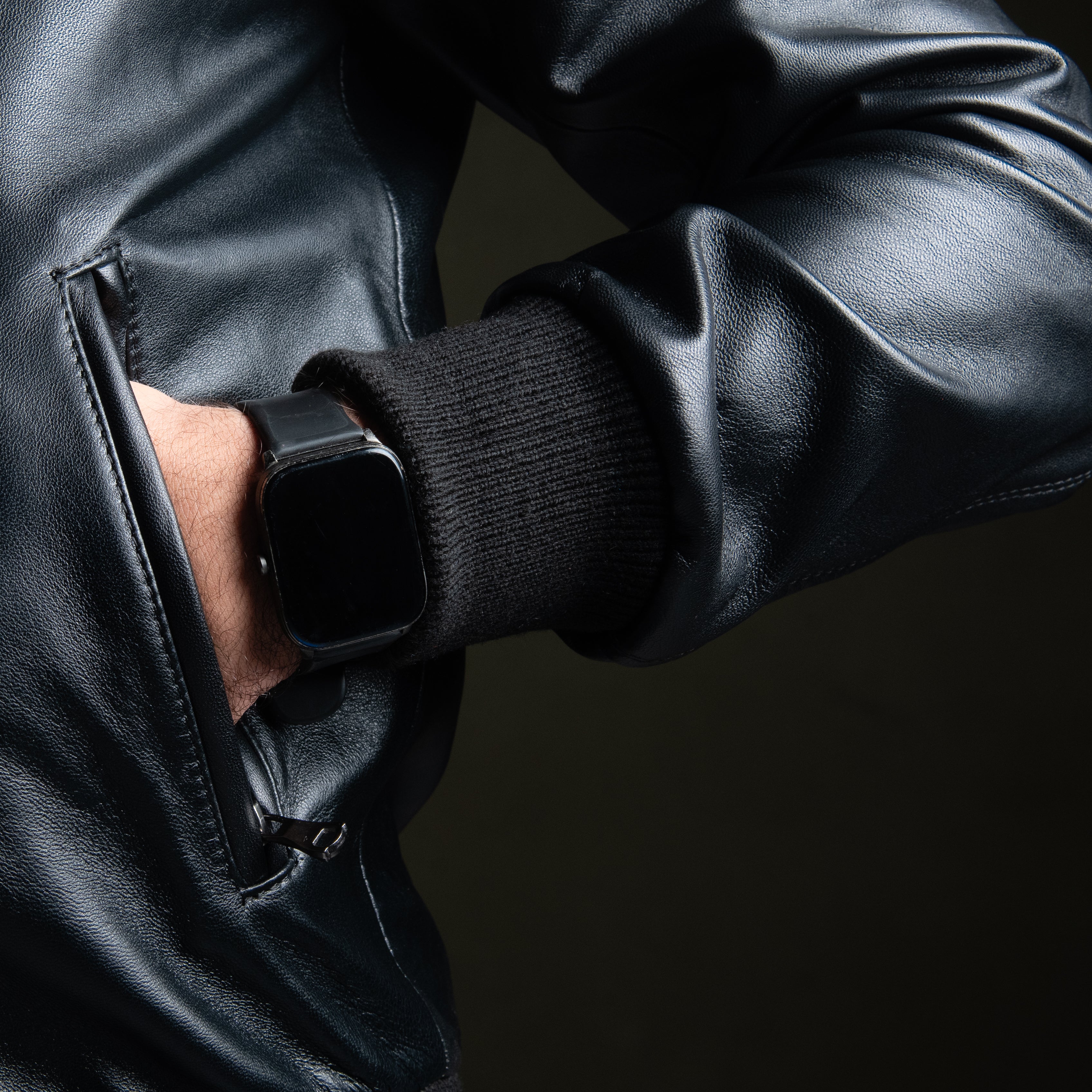 Viterbo – Classic Black Leather Bomber Jacket for Men Media 1