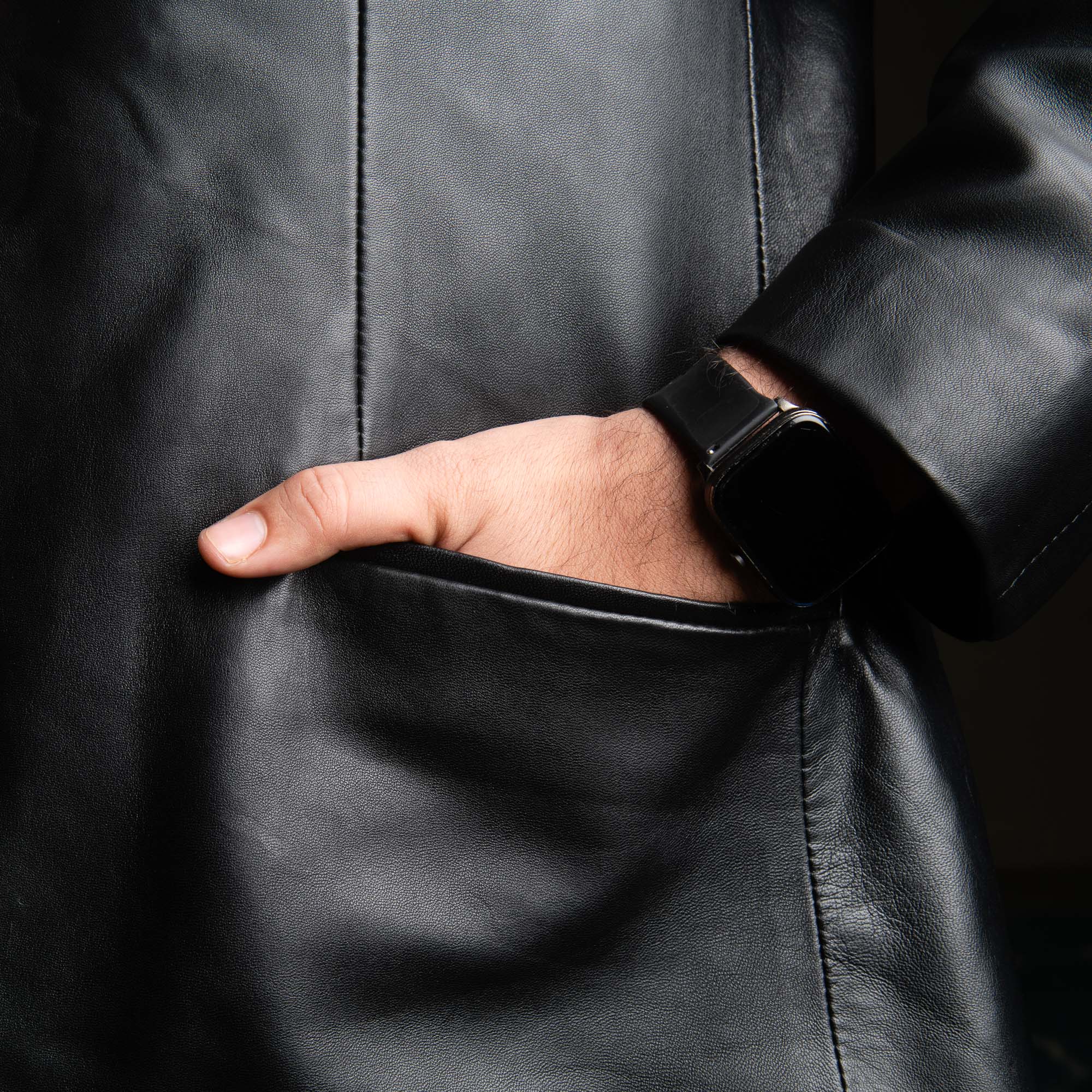 Parma – Classic Black Leather Suit Jacket for Men Media 1