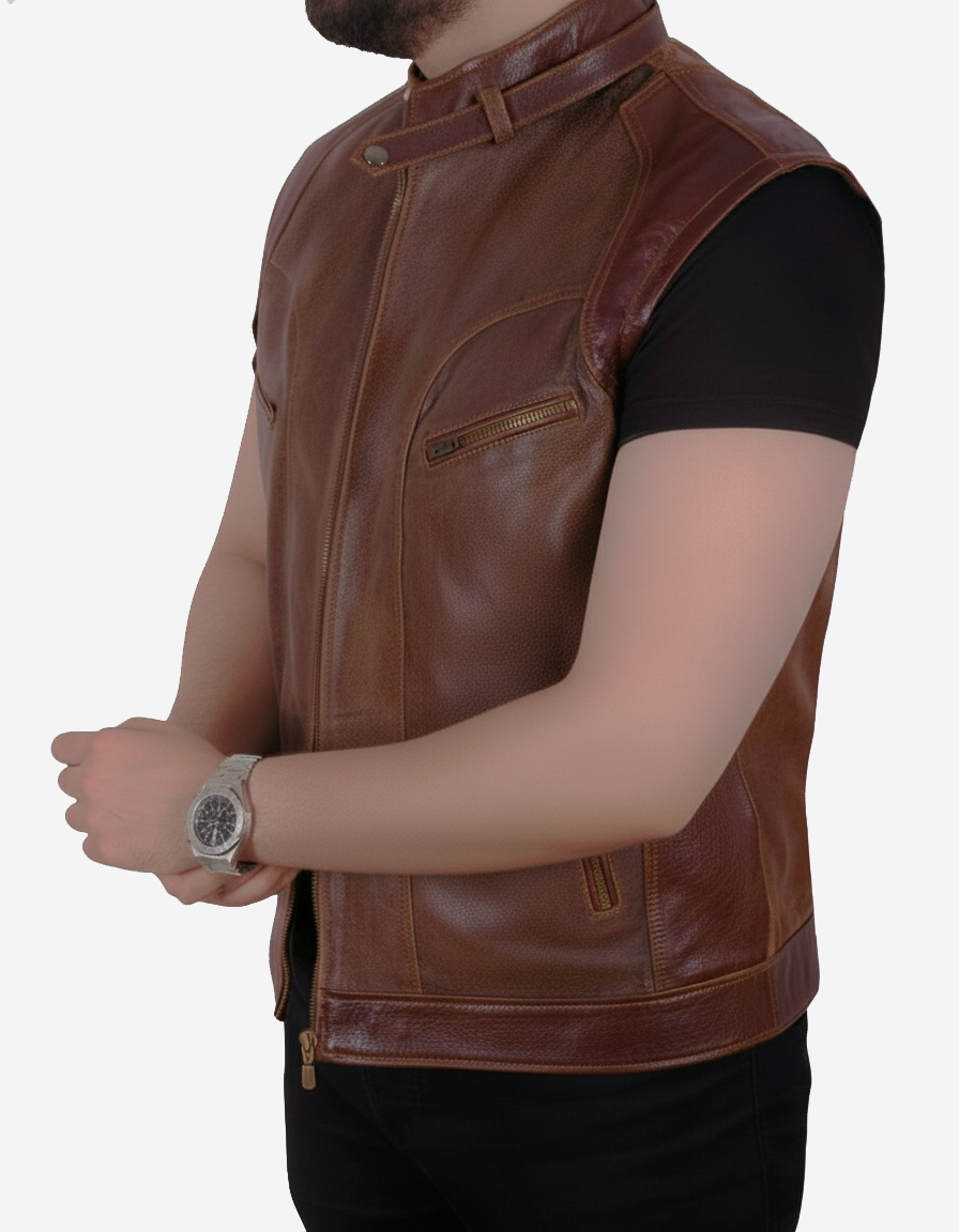 Ravenna – Classic Rustic Brown Leather Moto Vest for Men