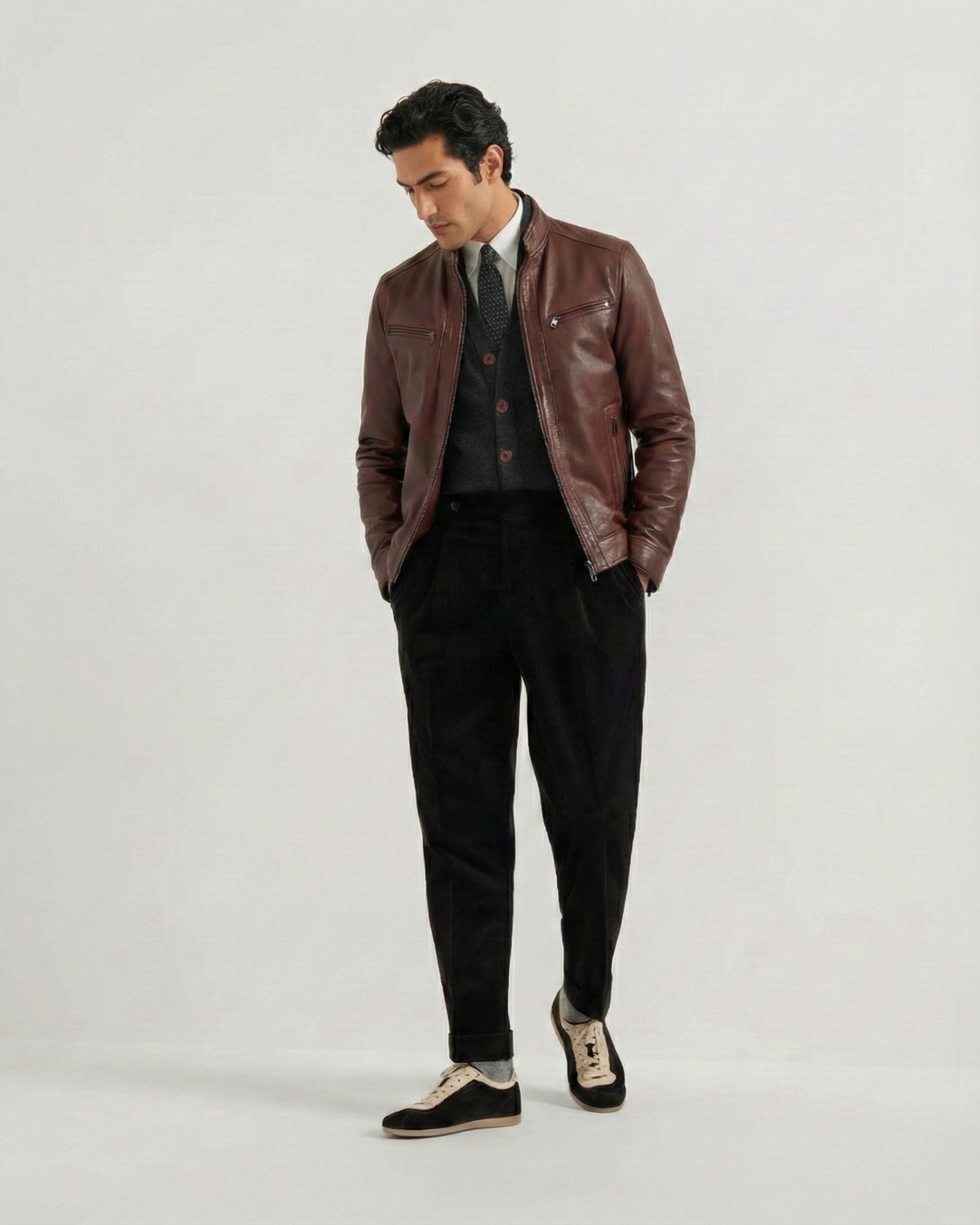 Mantova Mens Brown Leather Biker Jacket XS Mantova Mens Brown Leather Biker Jacket XS