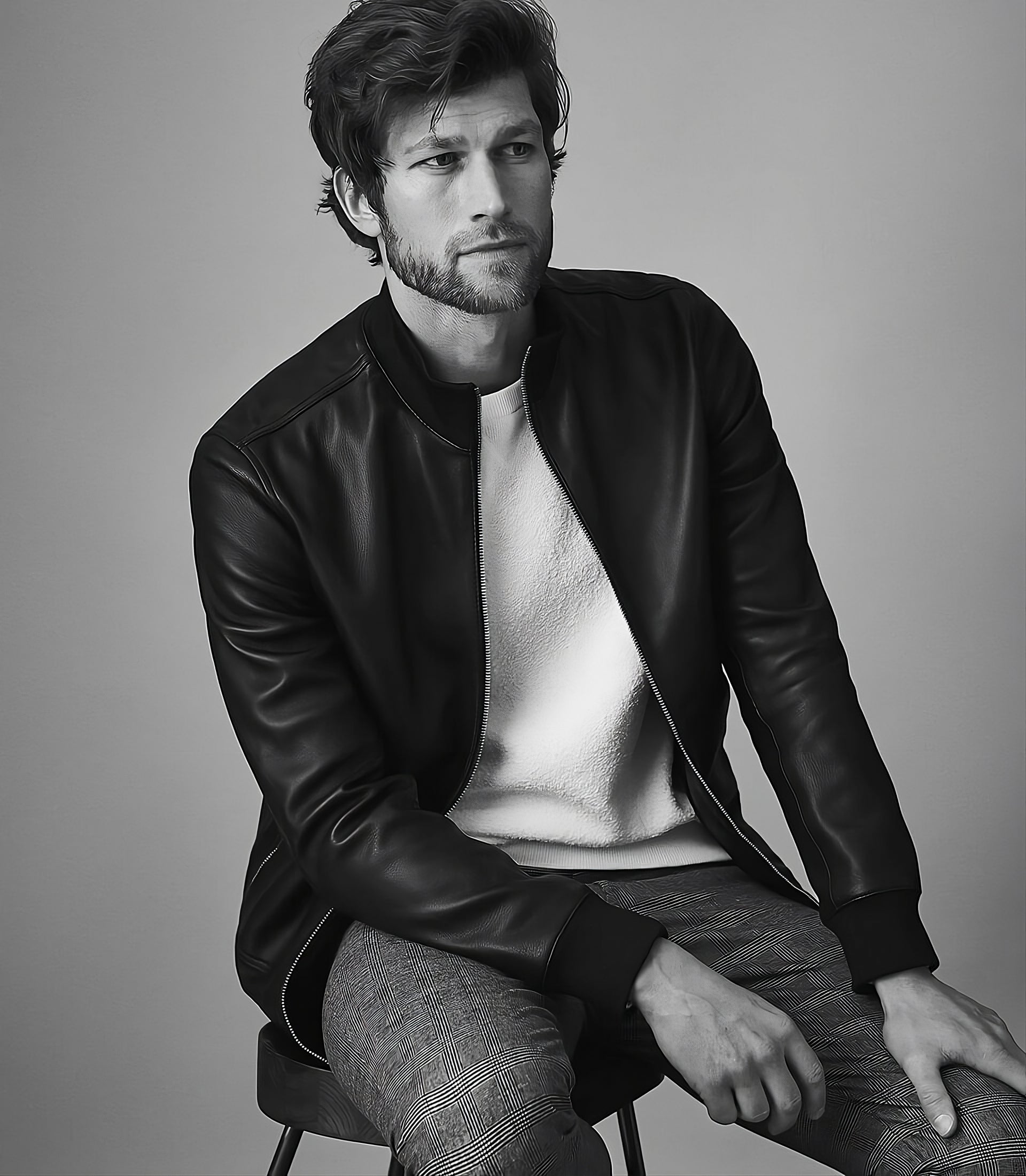 Minimalist Moto Leather Bomber Jacket