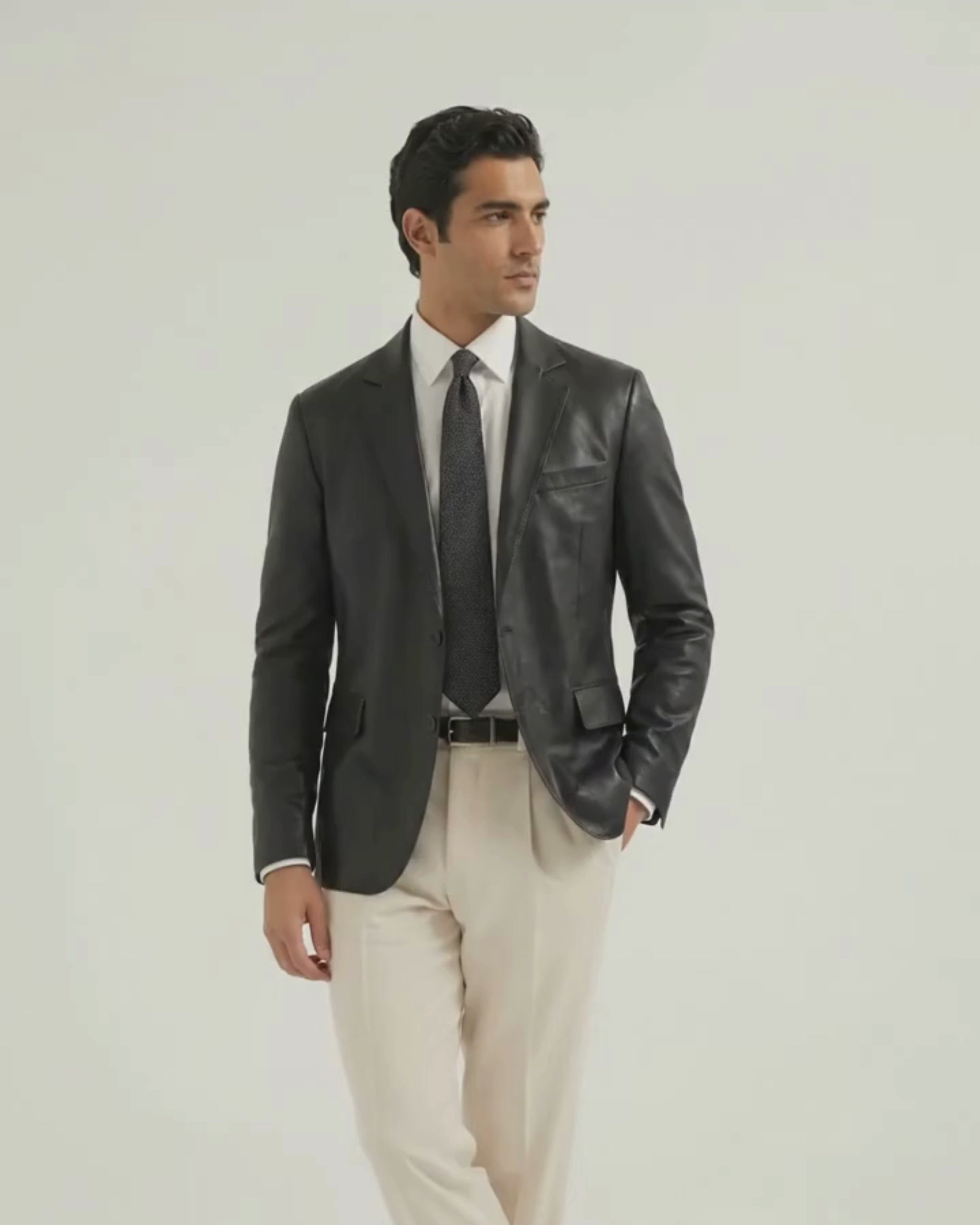 Parma – Classic Black Leather Suit Jacket for Men